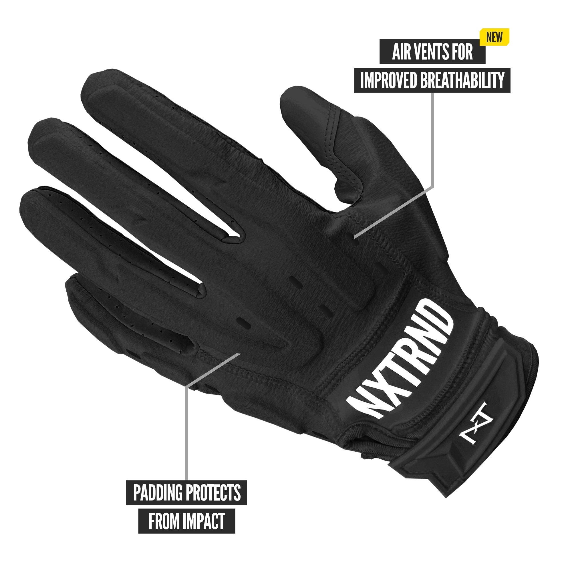 NXTRND G3 Pro Padded Football Gloves Black Specs Back of Hand