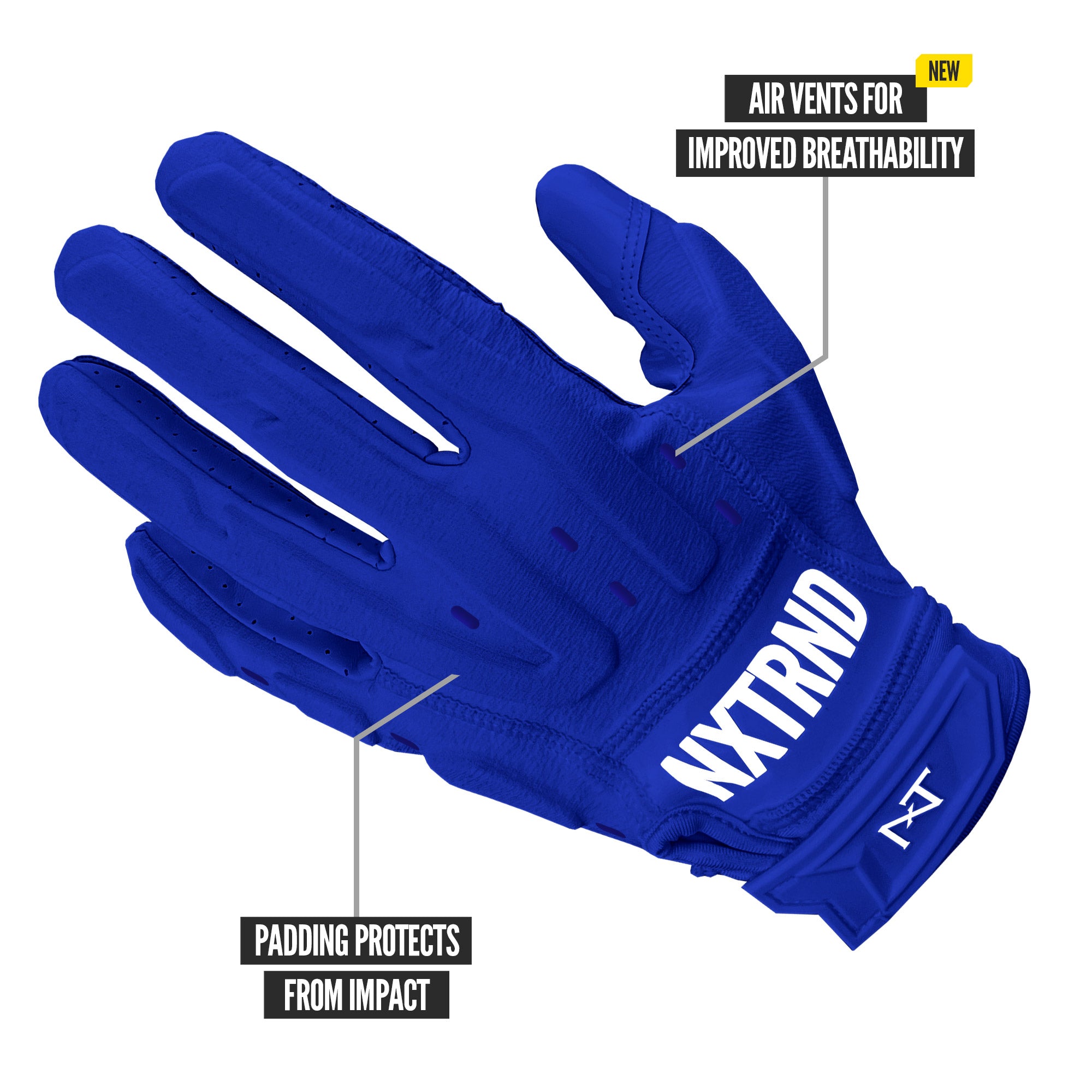 NXTRND G3 Pro Padded Football Gloves Blue Specs Back of Hand