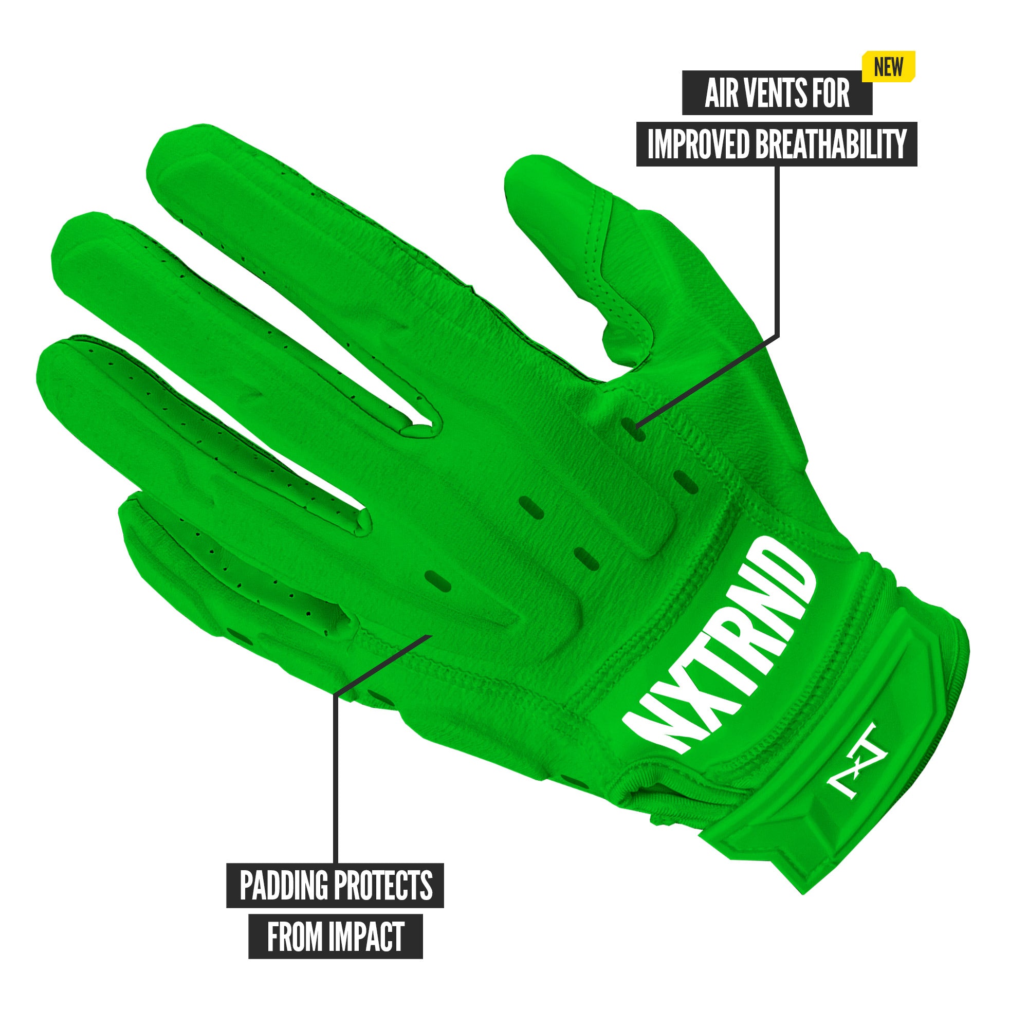 NXTRND G3 Pro Padded Football Gloves Green Specs Back of Hand