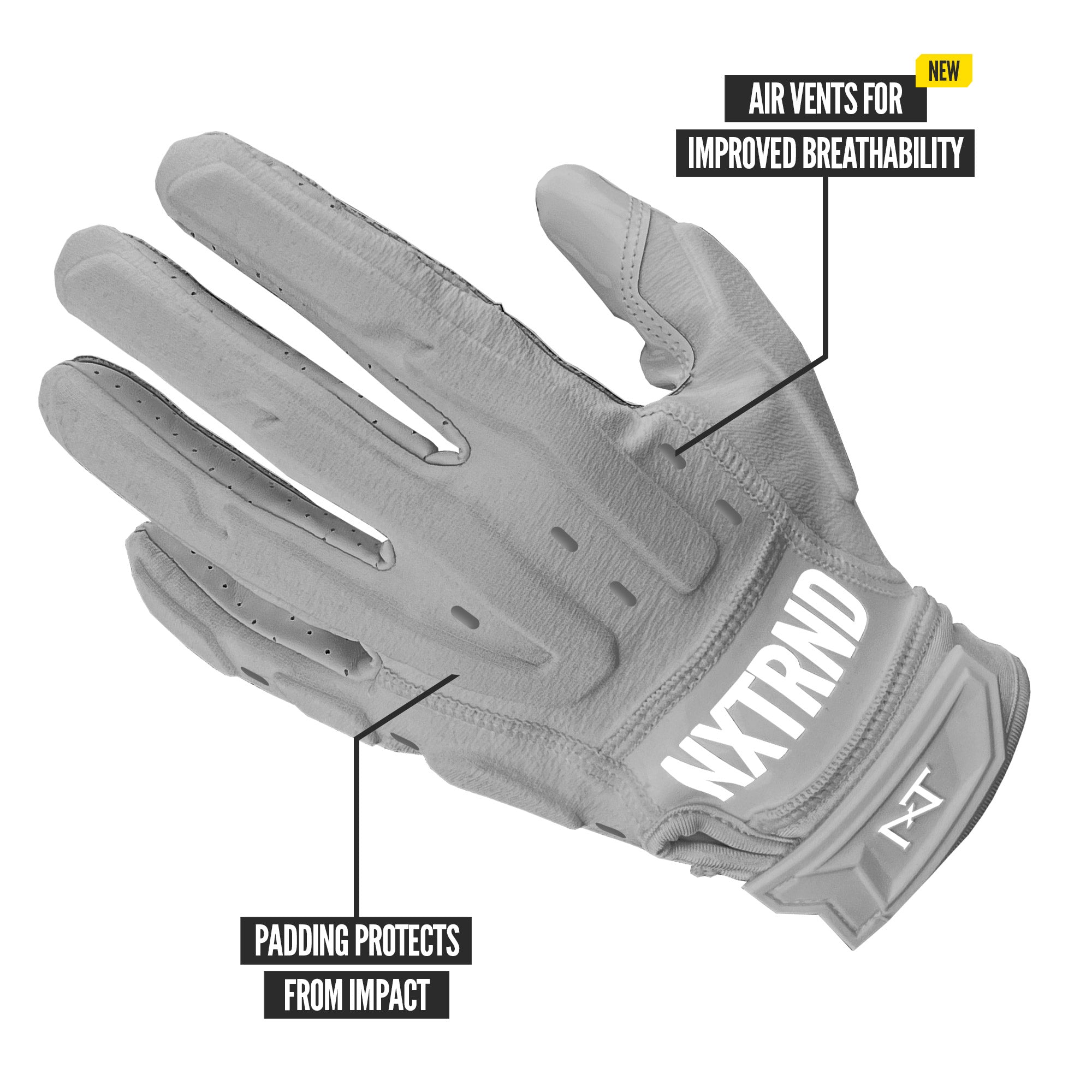 NXTRND G3 Pro Padded Football Gloves Grey Specs Back of Hand