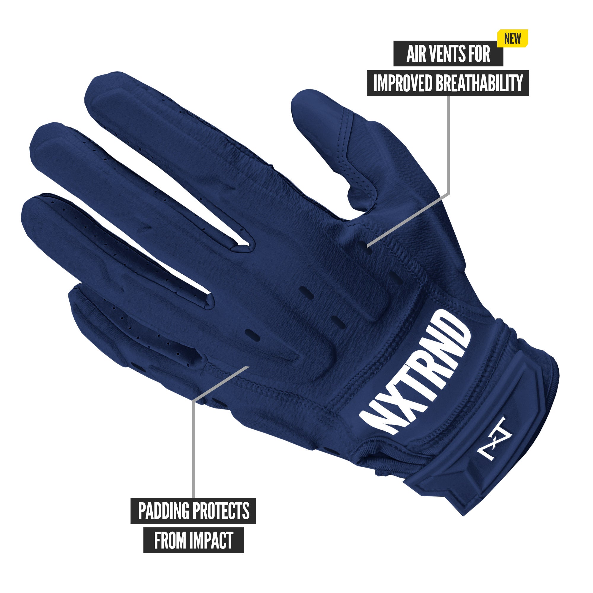 NXTRND G3 Pro Padded Football Gloves Navy Blue Specs Back of Hand