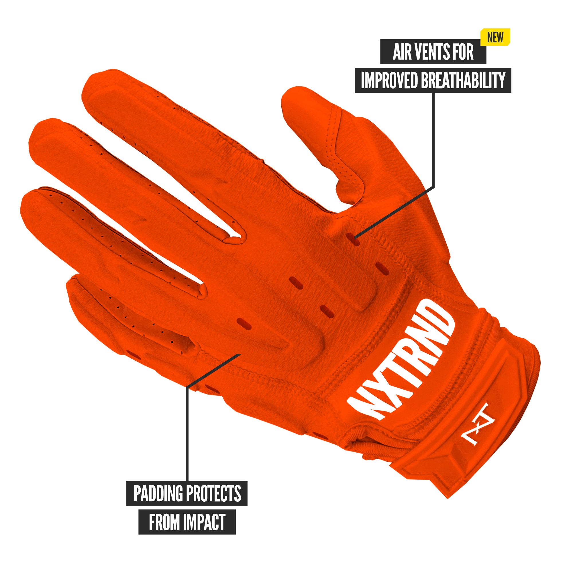 NXTRND G3 Pro Padded Football Gloves Orange Specs Back of Hand