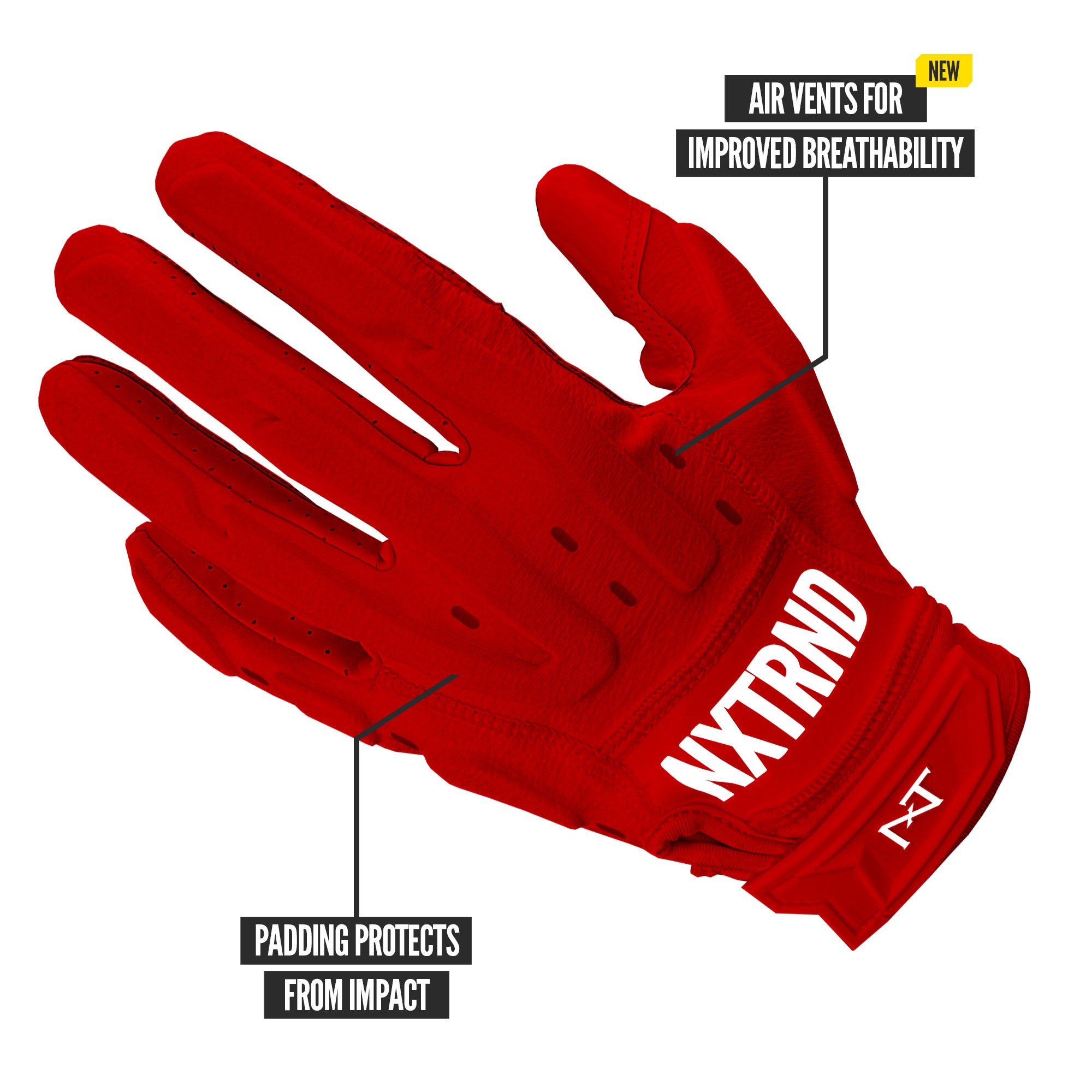NXTRND G3 Pro Padded Football Gloves Red Specs Back of Hand