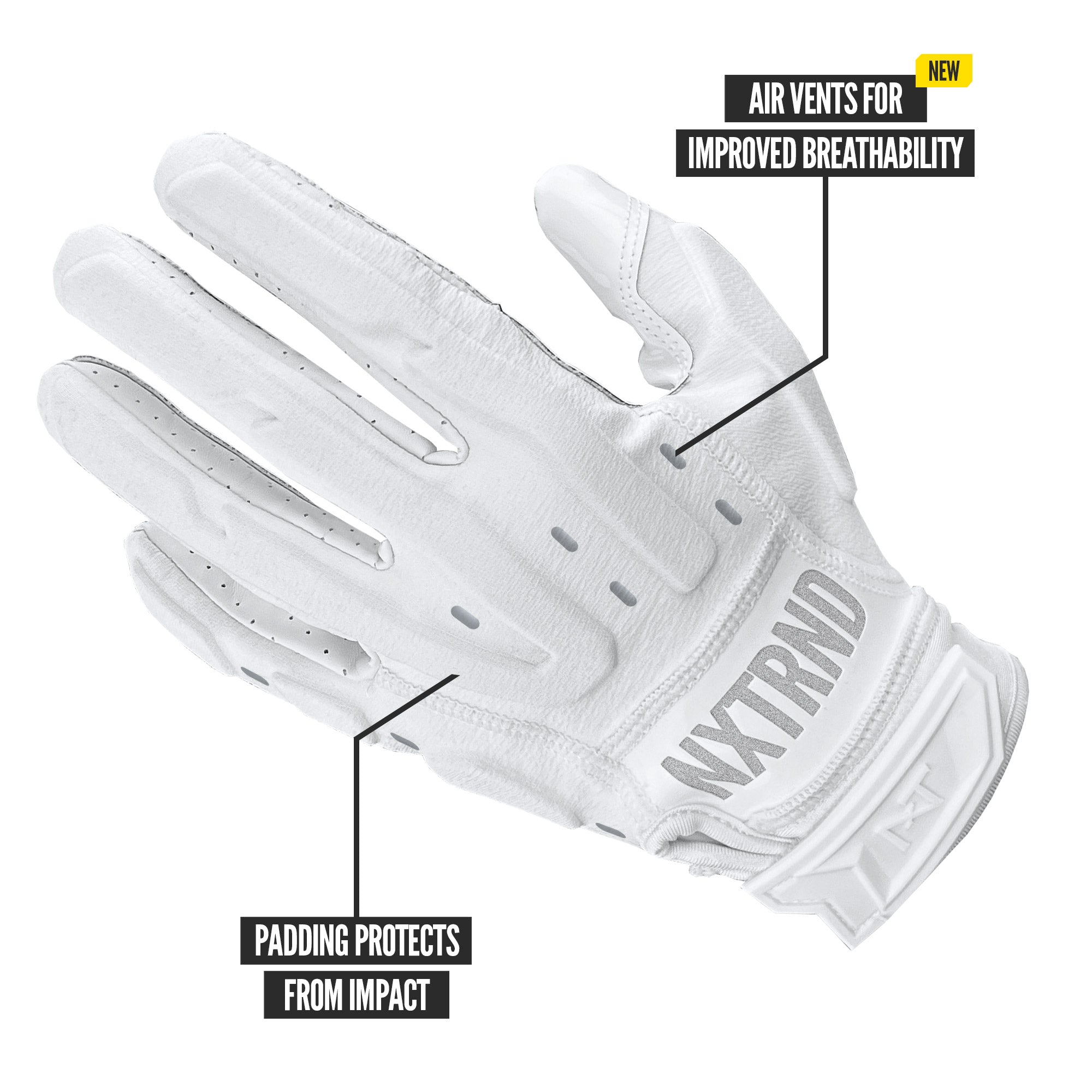 NXTRND G3 Pro Padded Football Gloves White Specs Back of Hand