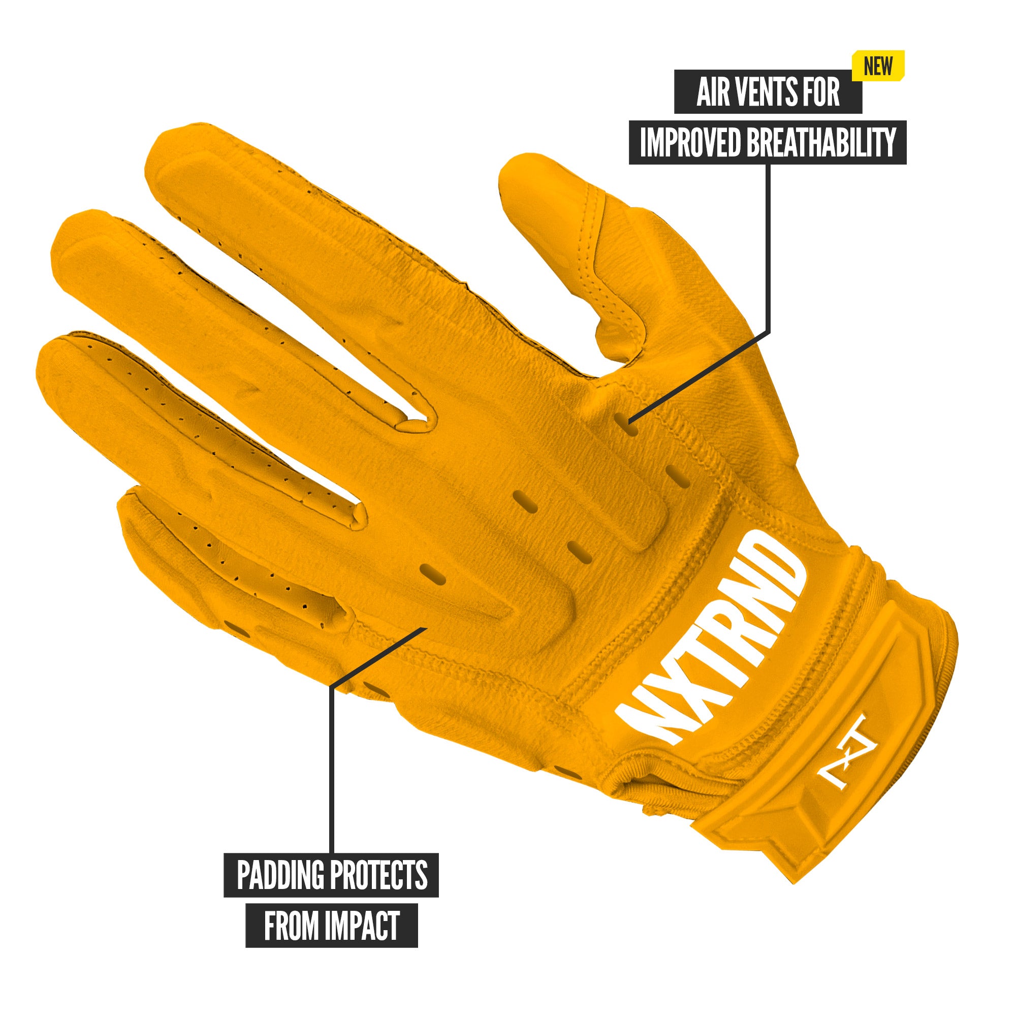 NXTRND G3 Pro Padded Football Gloves Yellow Specs Back of Hand
