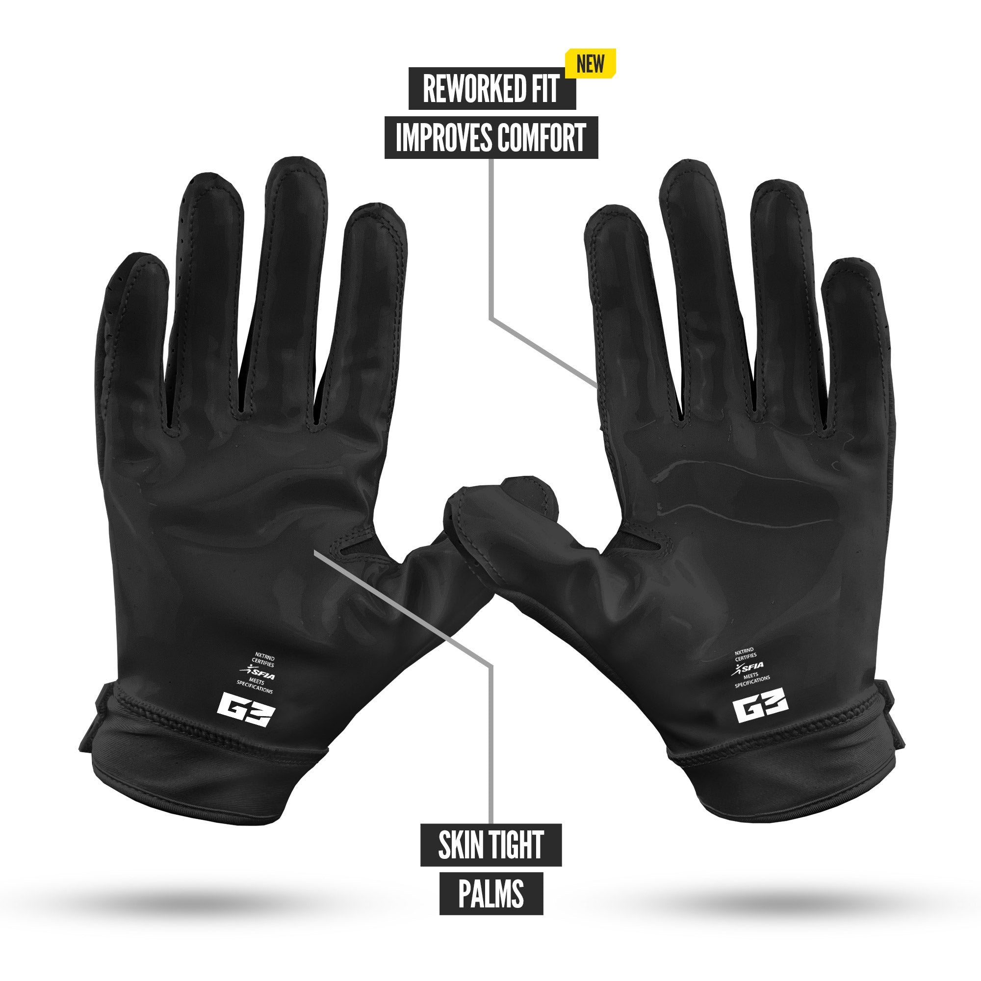 NXTRND G3 Pro Padded Football Gloves Black Specs Palm