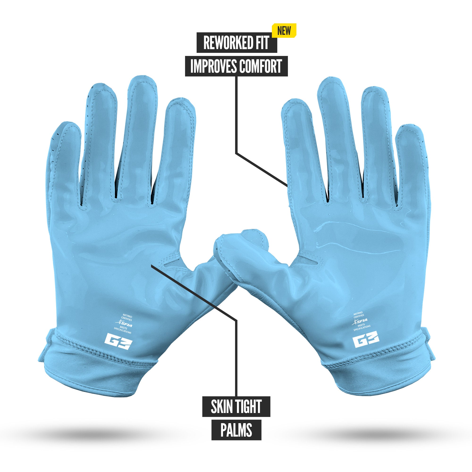 NXTRND G3 Pro Padded Football Gloves Columbia Blue Specs Palm