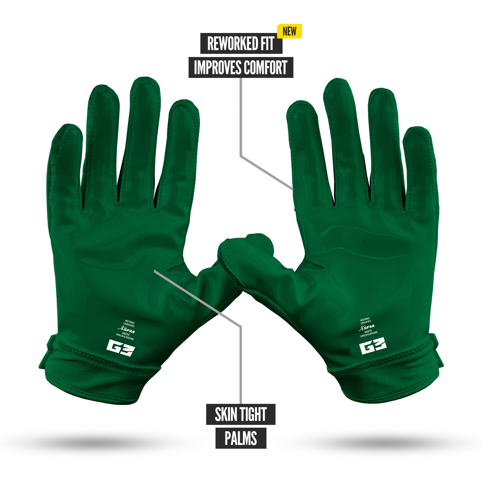 NXTRND G3 Pro Padded Football Gloves Dark Green Specs Palm