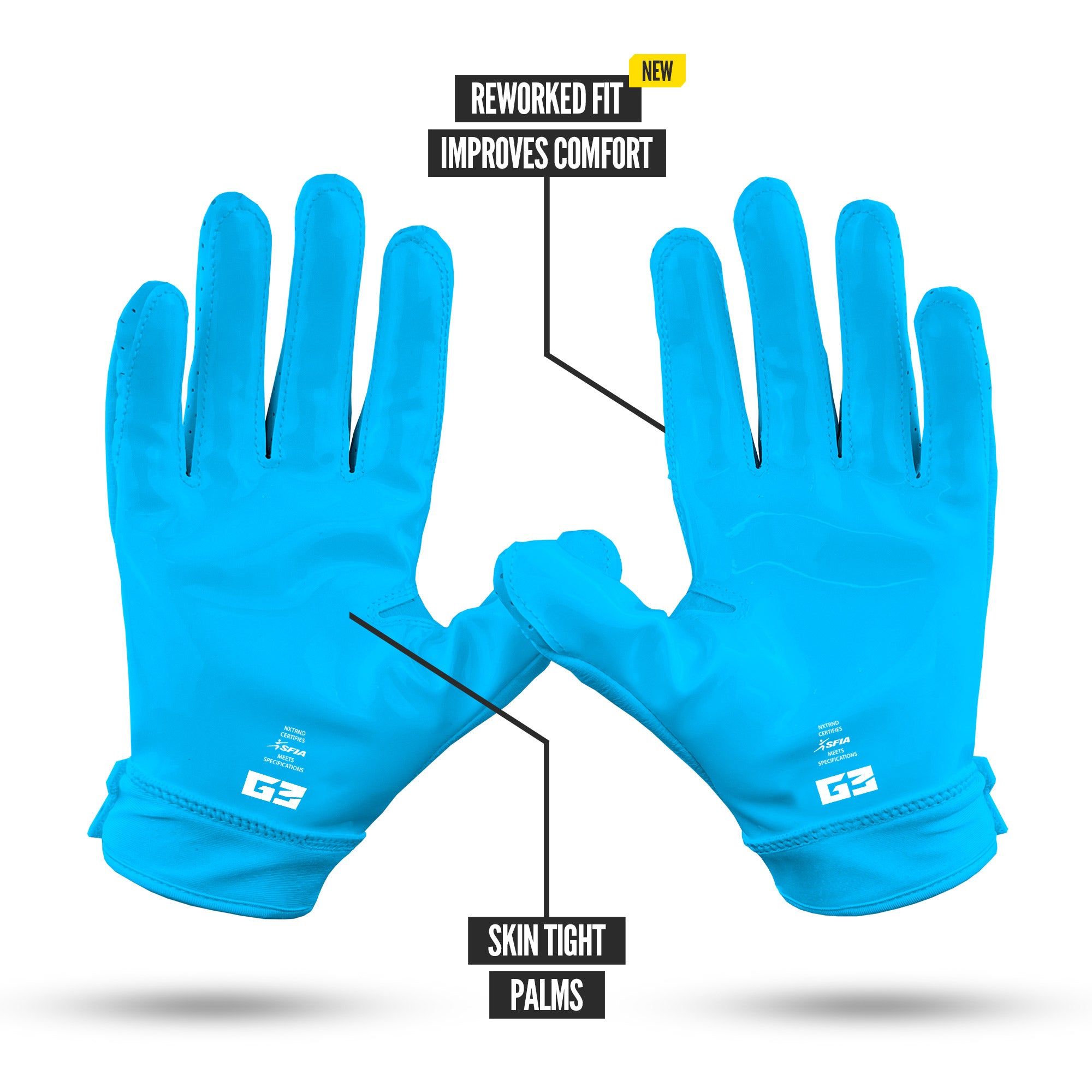 NXTRND G3® Pro Padded Football Gloves Neon Blue