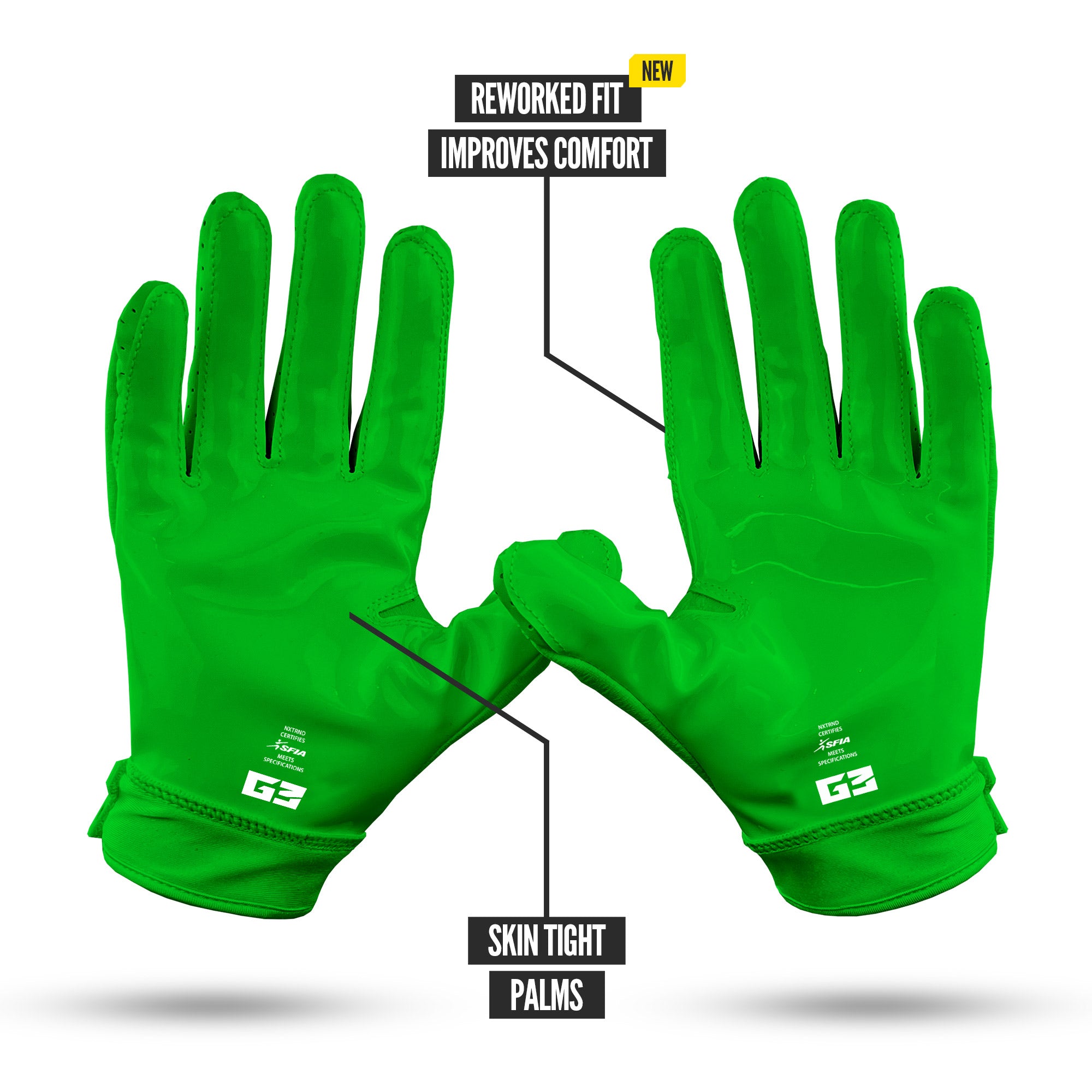 NXTRND G3 Pro Padded Football Gloves Green Specs Palm