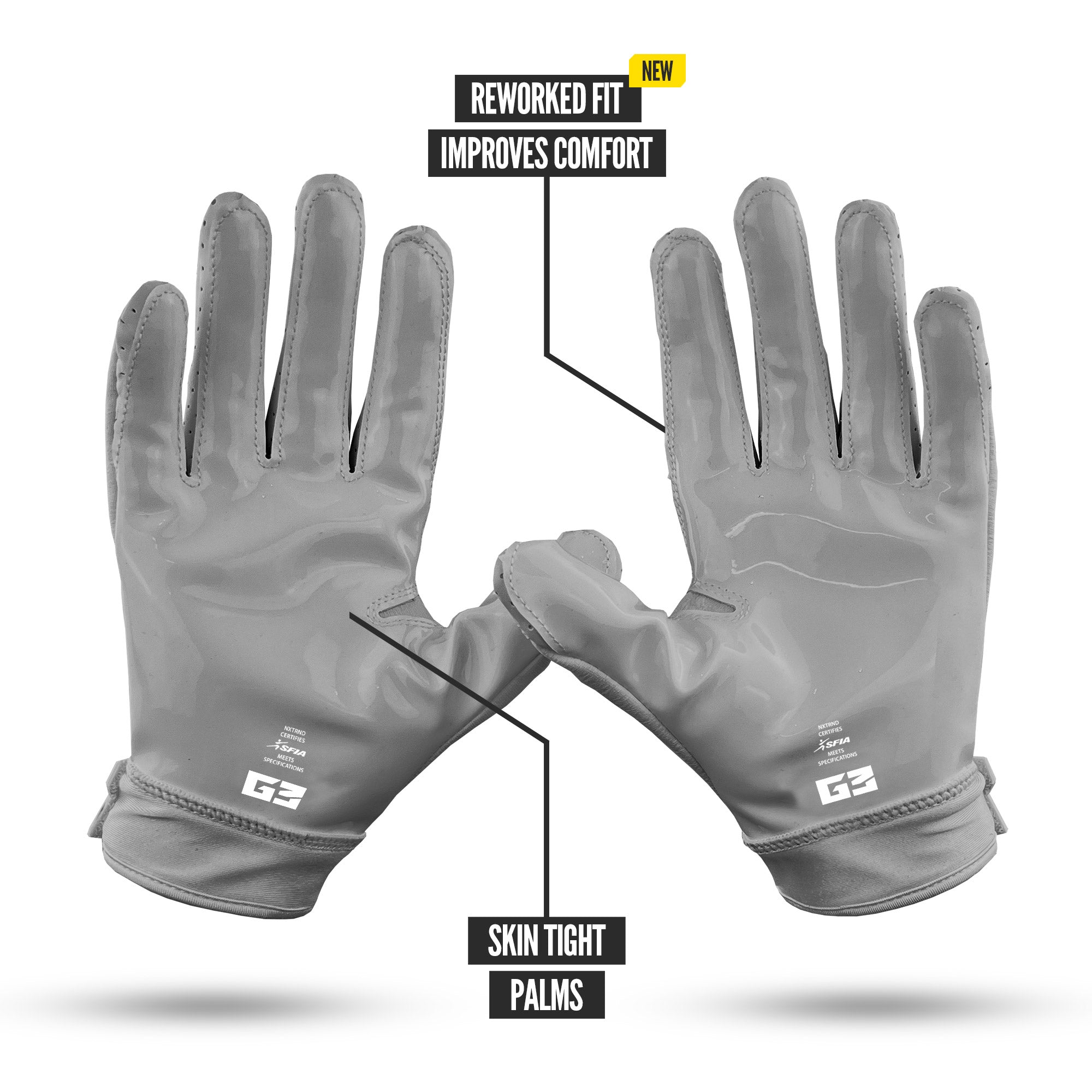 NXTRND G3 Pro Padded Football Gloves Grey Specs Palm