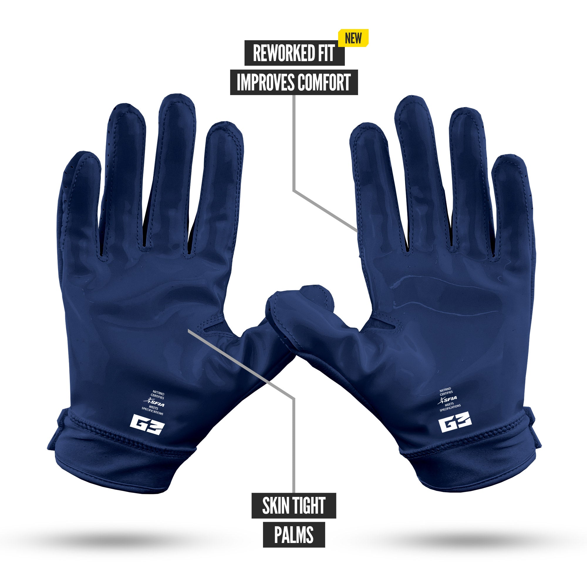 NXTRND G3 Pro Padded Football Gloves Navy Blue Specs Palm
