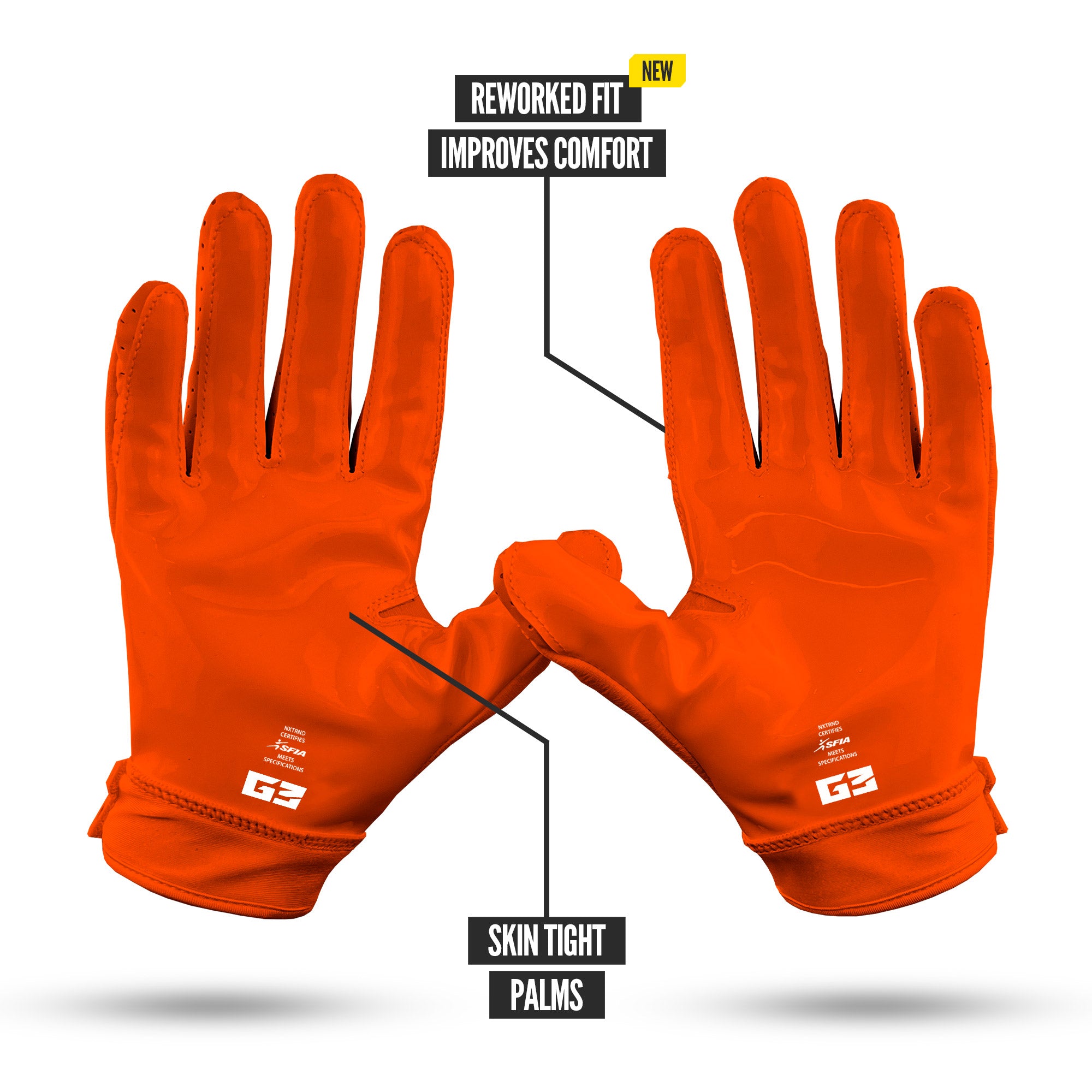 NXTRND G3 Pro Padded Football Gloves Orange Specs Palm