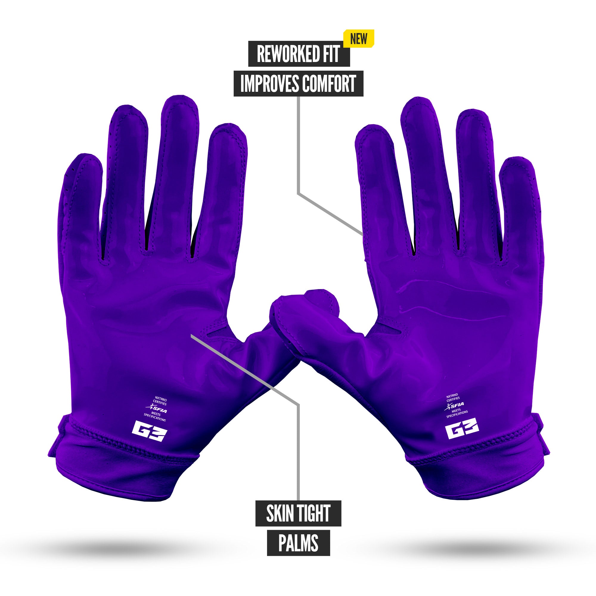 NXTRND G3 Pro Padded Football Gloves Purple Specs Palm