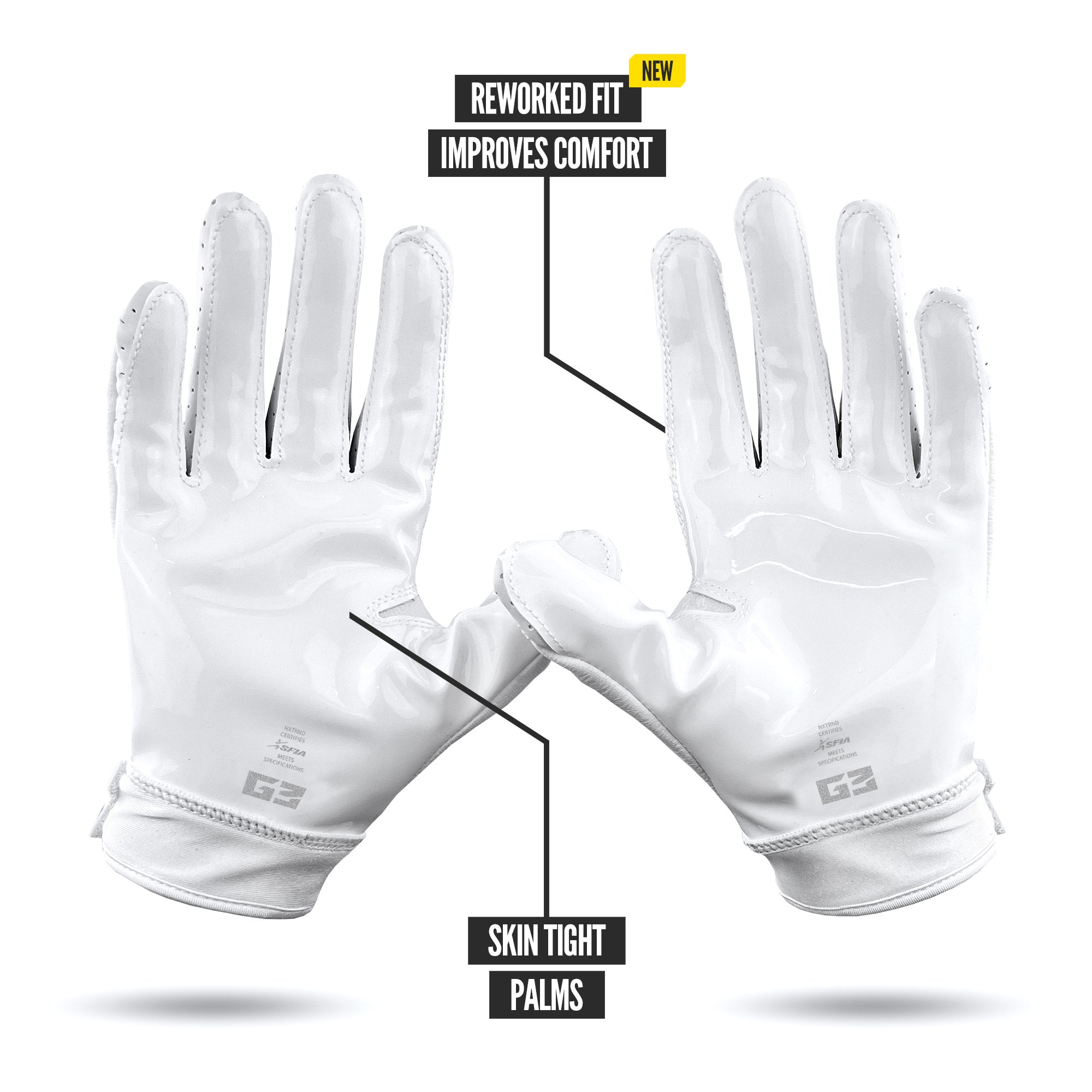 NXTRND G3 Pro Padded Football Gloves White Specs Palm
