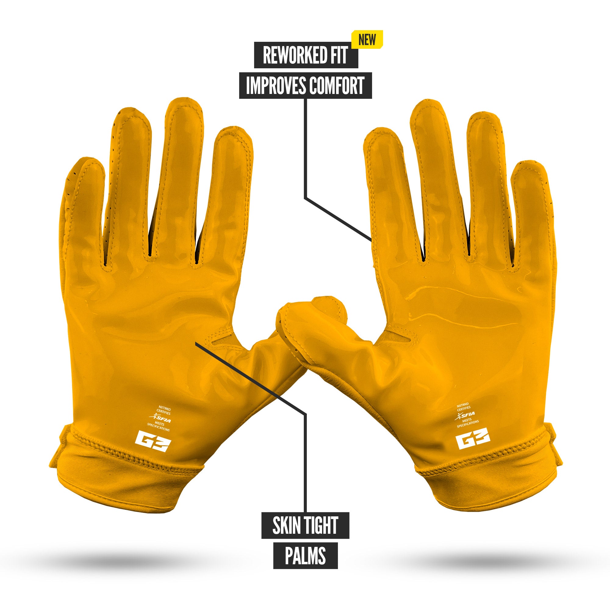 NXTRND G3 Pro Padded Football Gloves Yellow Specs Palm