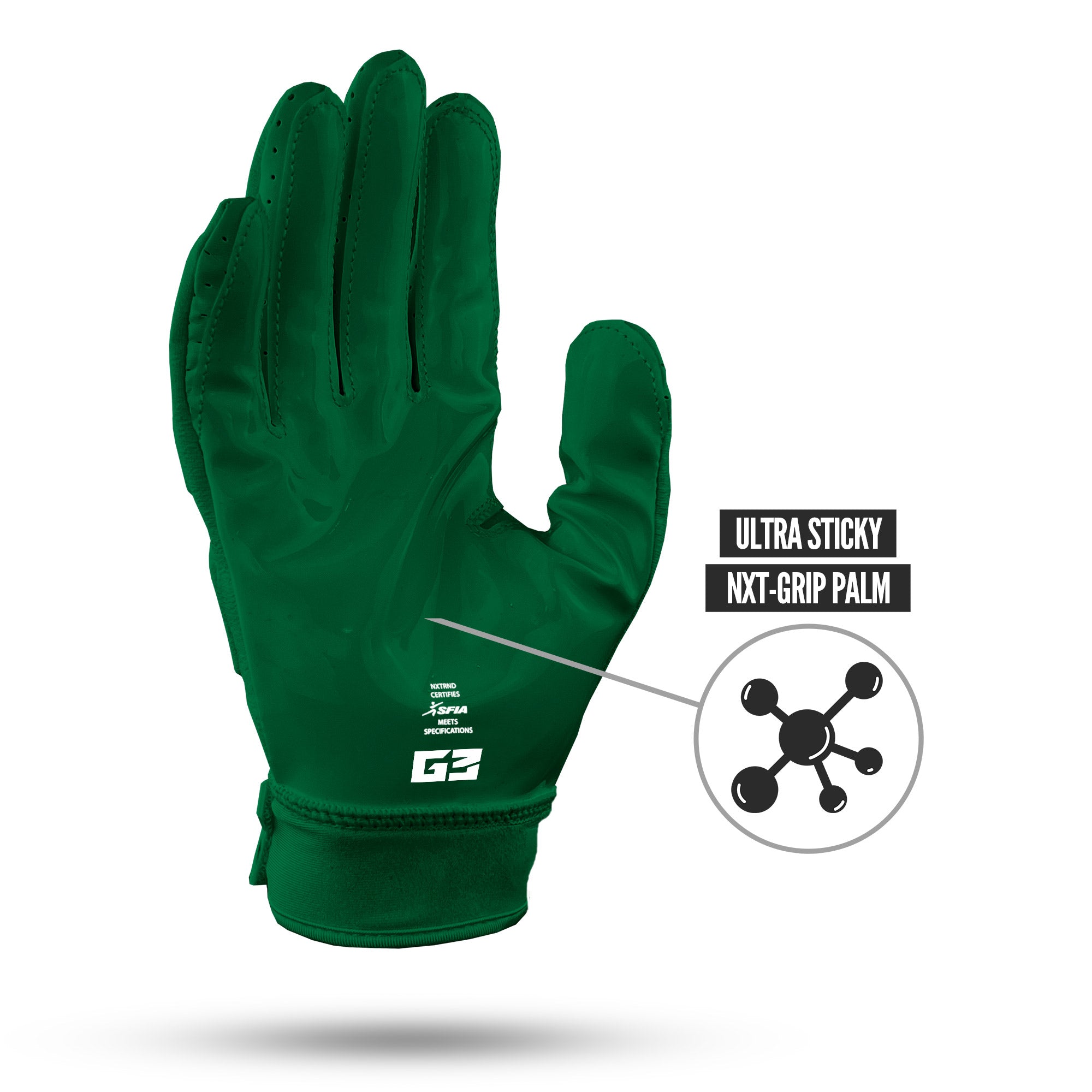 NXTRND G3 Pro Padded Football Gloves Dark Green Ultra Sticky Grip Infused Palm