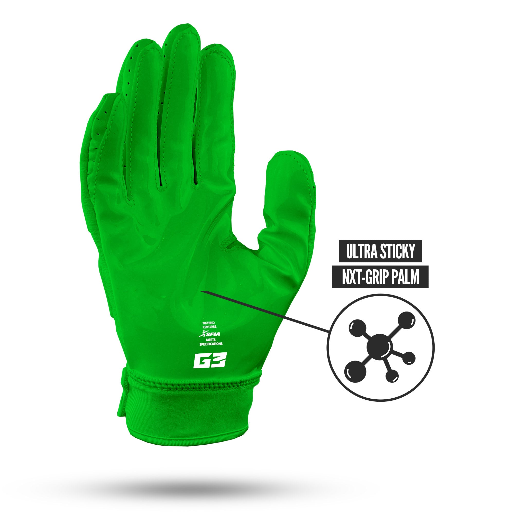 NXTRND G3 Pro Padded Football Gloves Green Ultra Sticky Grip Infused Palm