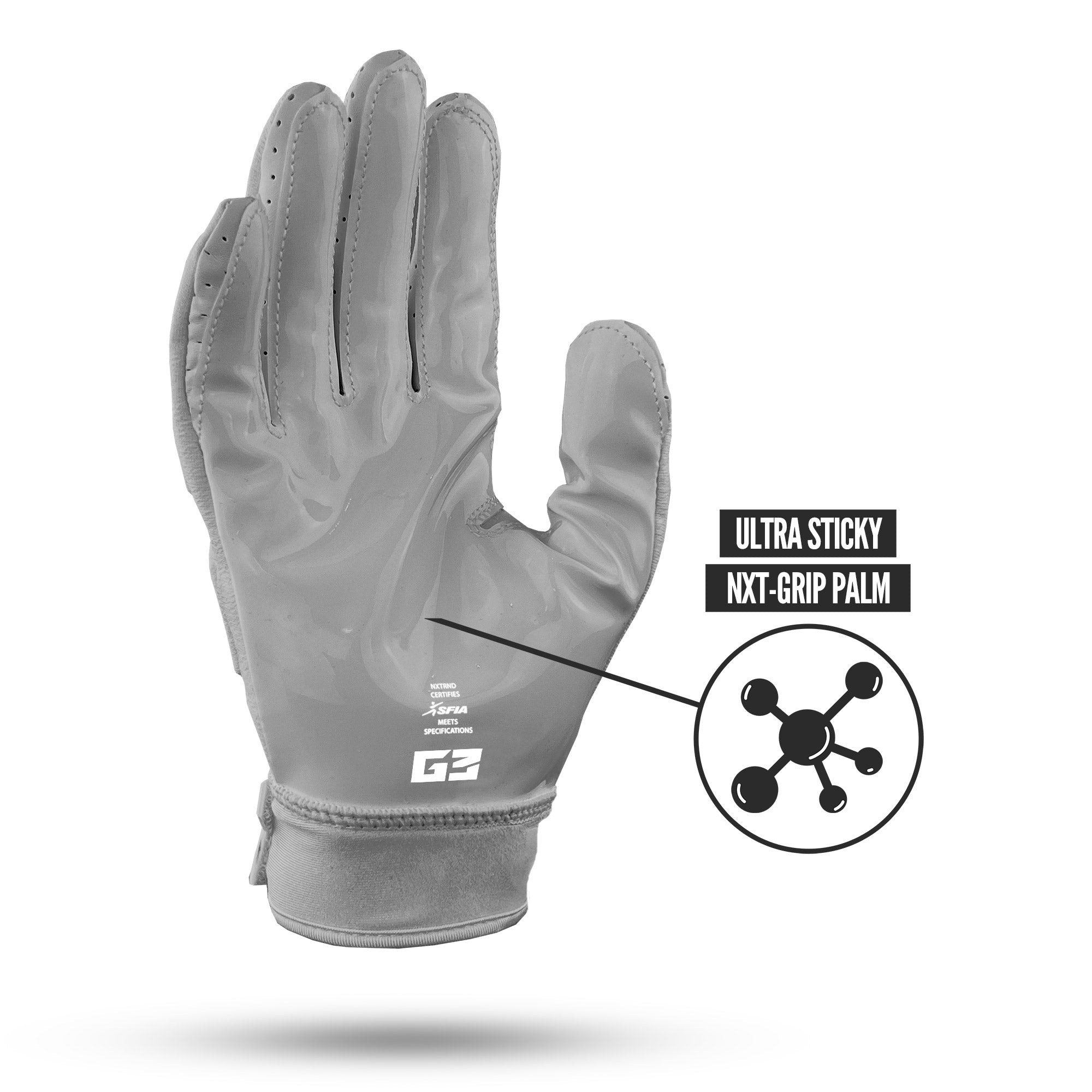 NXTRND G3 Pro Padded Football Gloves Grey Ultra Sticky Grip Infused Palm