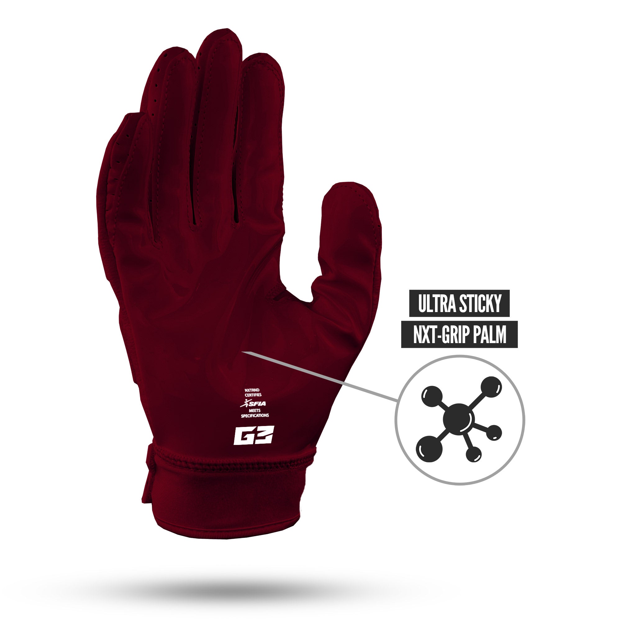 NXTRND G3 Pro Padded Football Gloves Maroon Ultra Sticky Grip Infused Palm