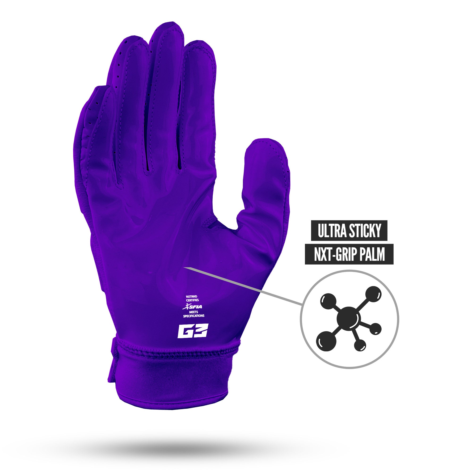 NXTRND G3 Pro Padded Football Gloves Purple Ultra Sticky Grip Infused Palm