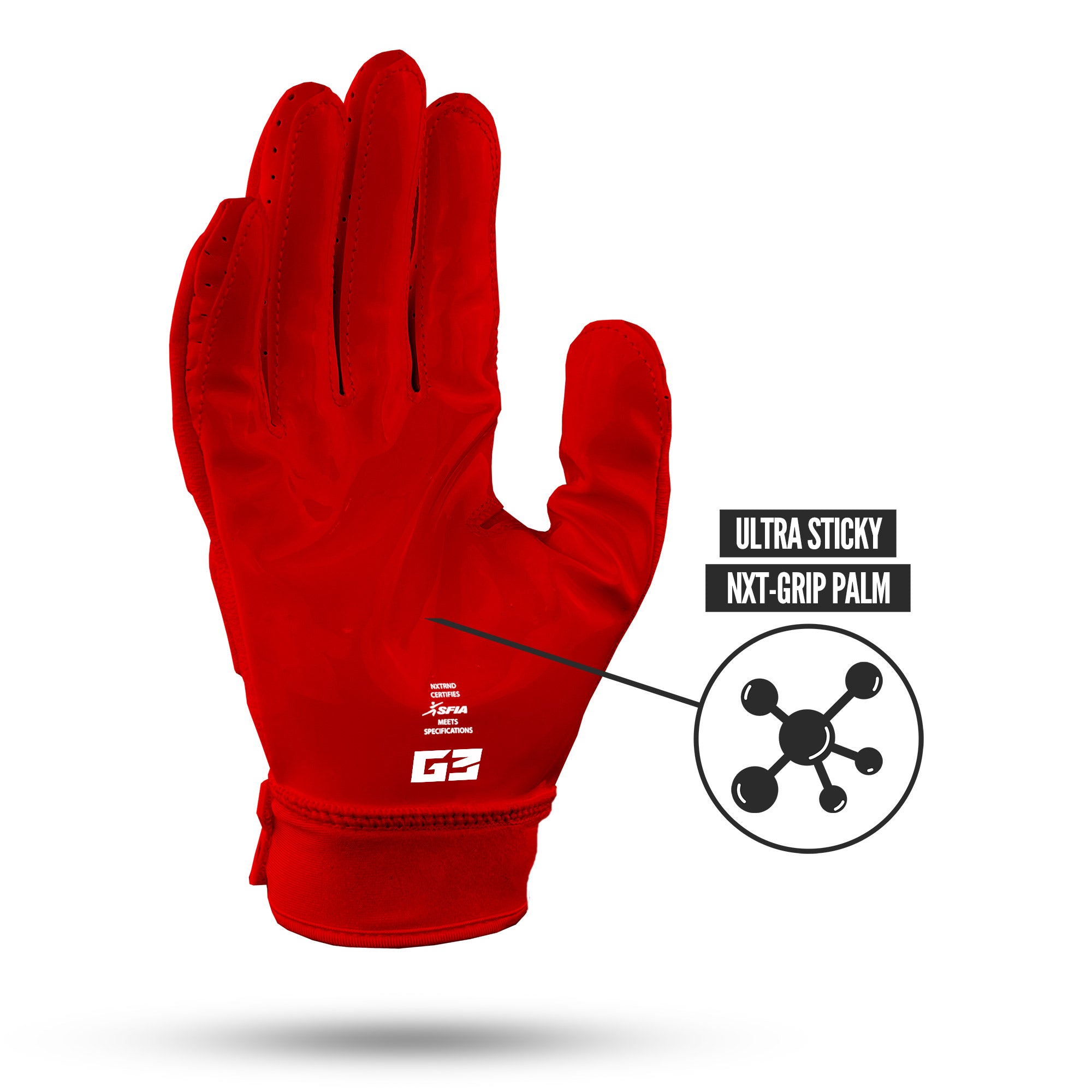 NXTRND G3 Pro Padded Football Gloves Red Ultra Sticky Grip Infused Palm
