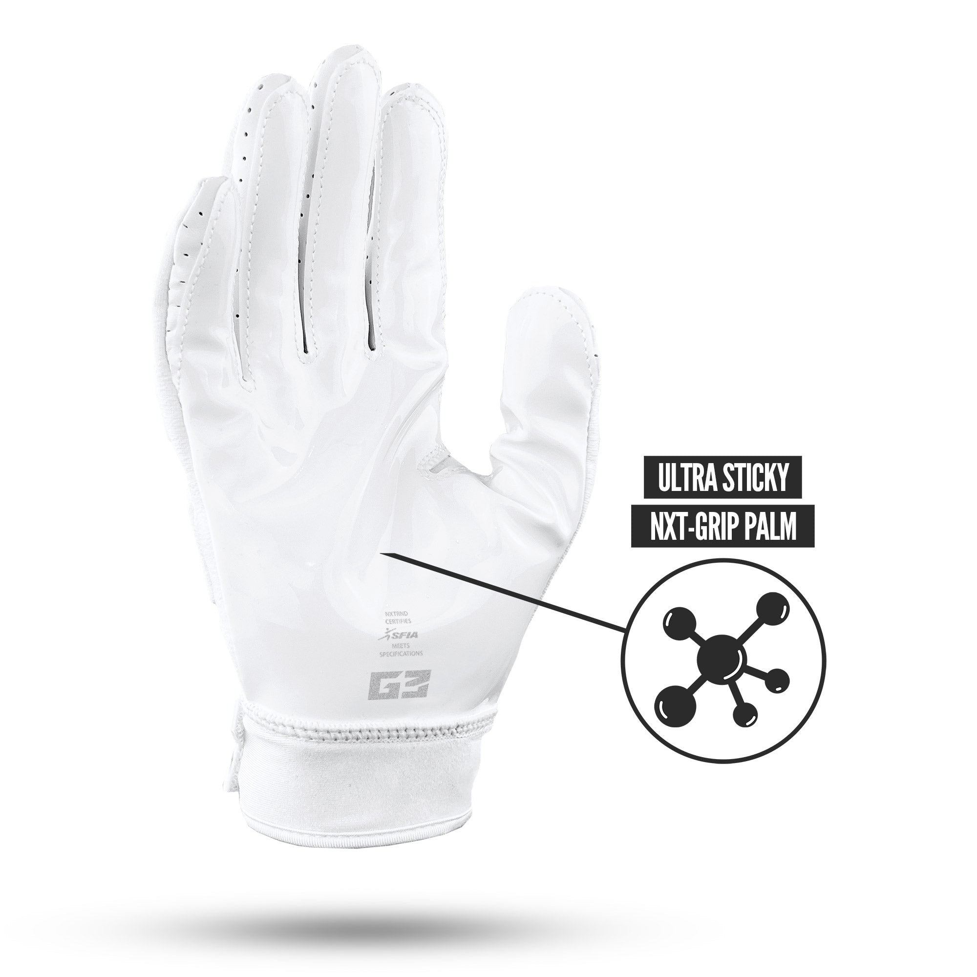 NXTRND G3 Pro Padded Football Gloves White Ultra Sticky Grip Infused Palm