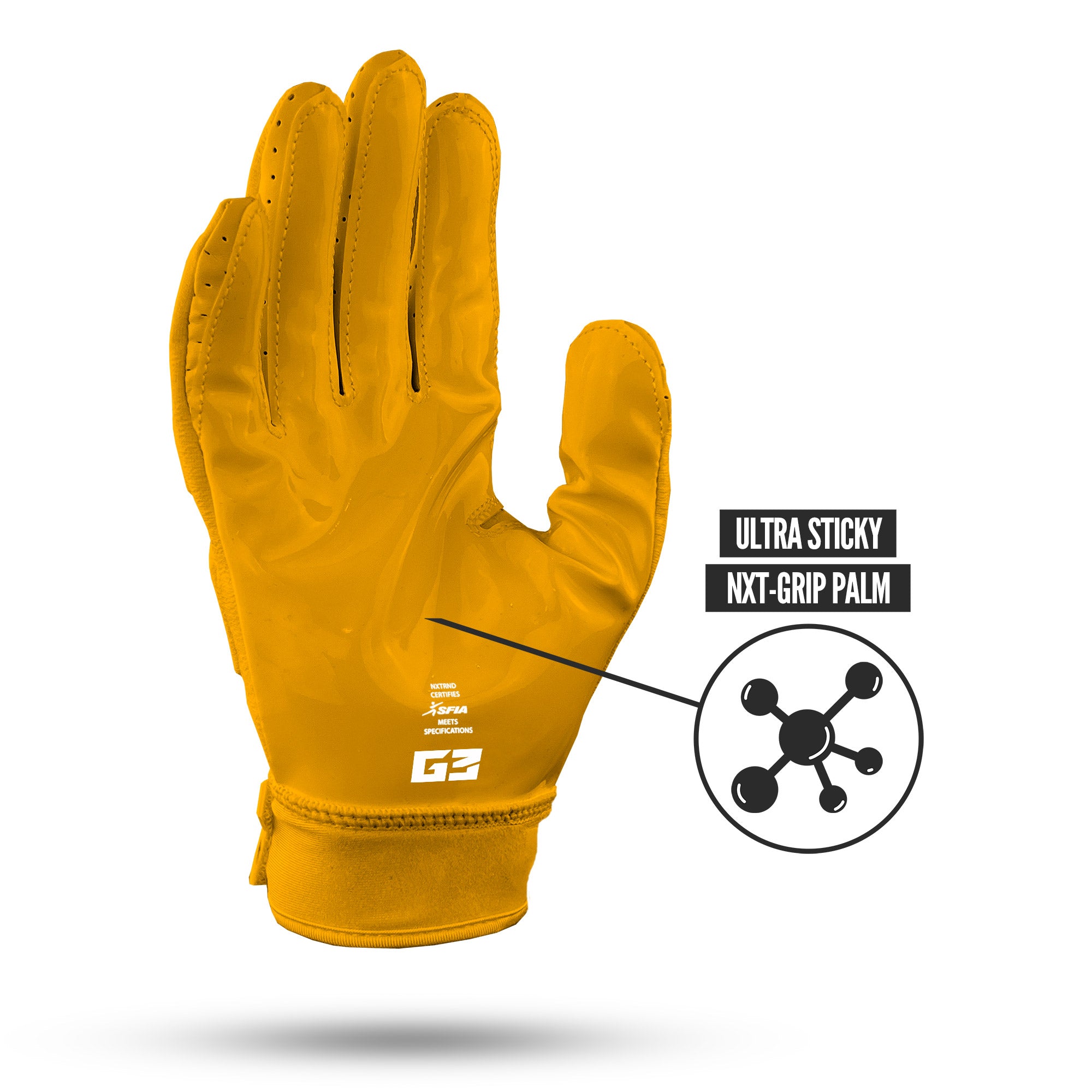 NXTRND G3 Pro Padded Football Gloves Yellow Ultra Sticky Grip Infused Palm