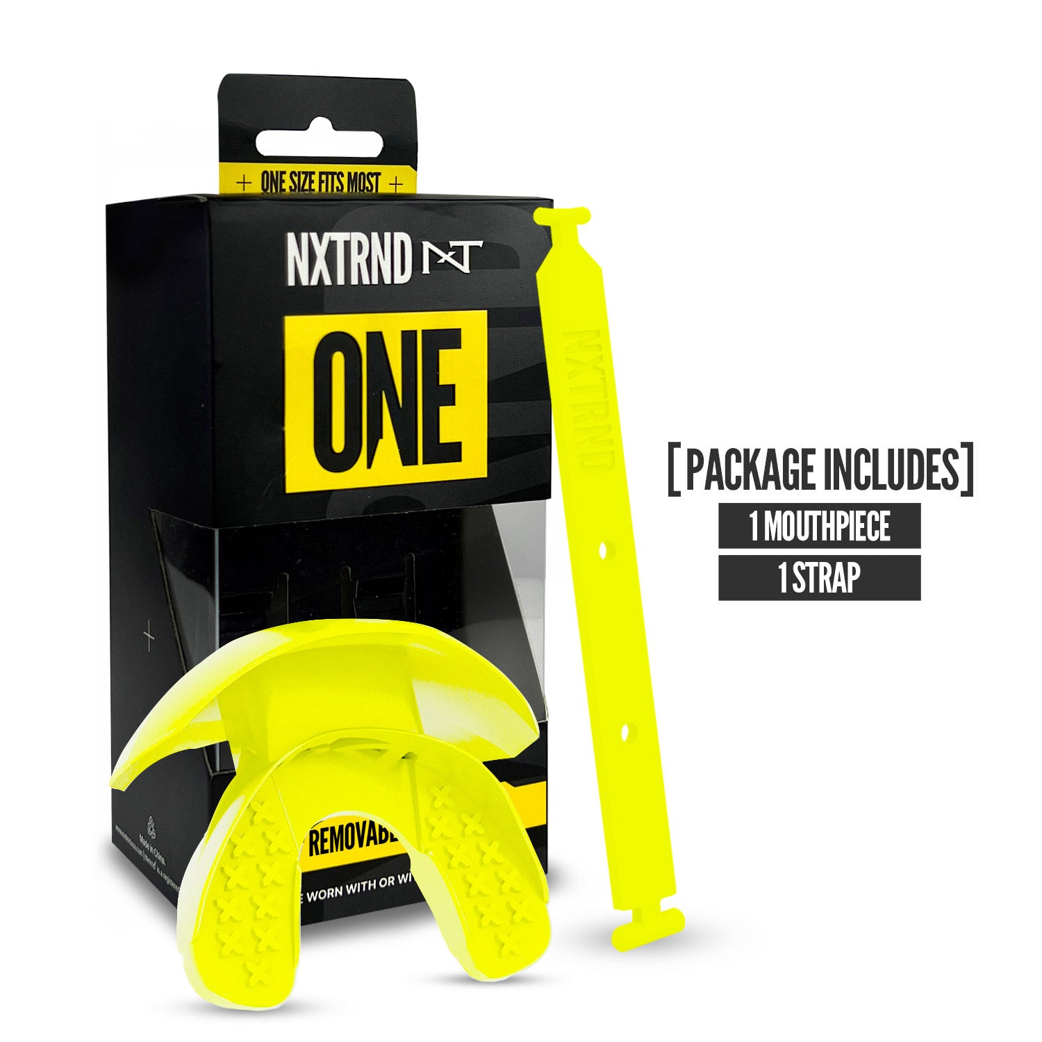 NXTRND ONE Strap Football Mouthguard Neon Yellow Packaging