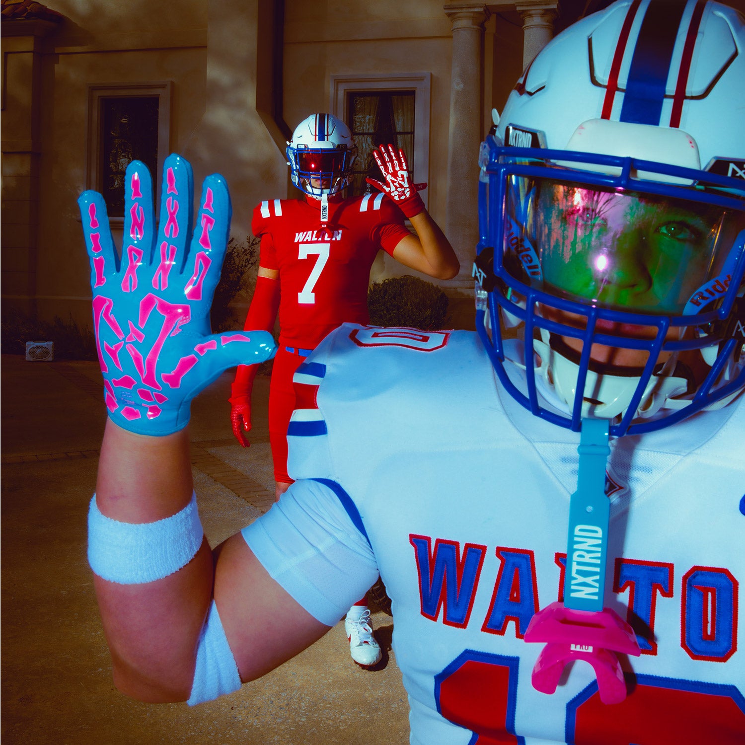 NXTRND G2® Pro Skeleton Football Gloves Neon Blue & Pink