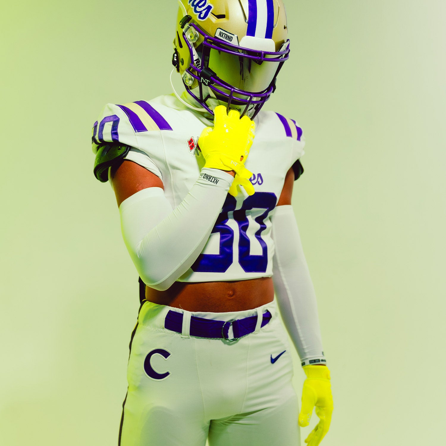 High School Football Player Wearing NXTRND G2 Pro Football Gloves Neon Yellow and VZR3 Football Visor