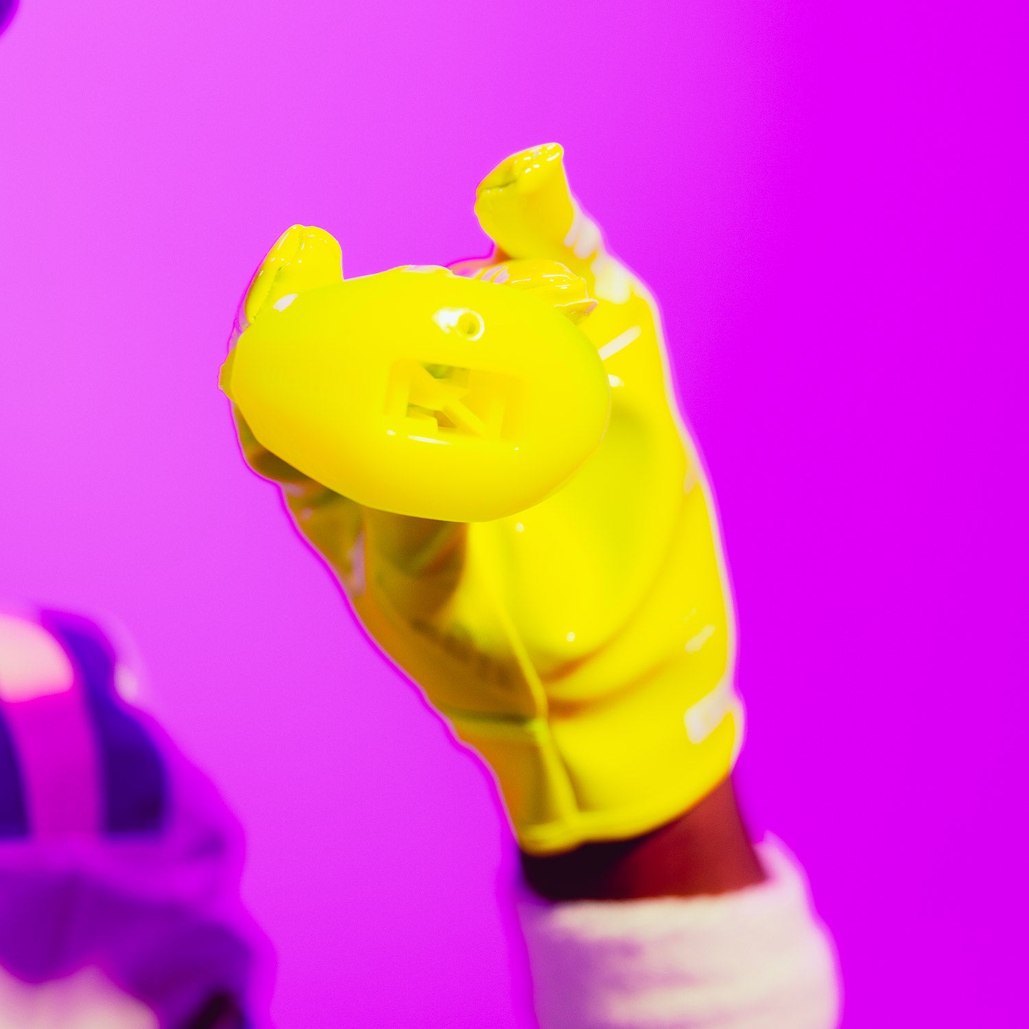 High School Football Player Wearing NXTRND ONE Strap Football Mouthguard Neon Yellow Close Up