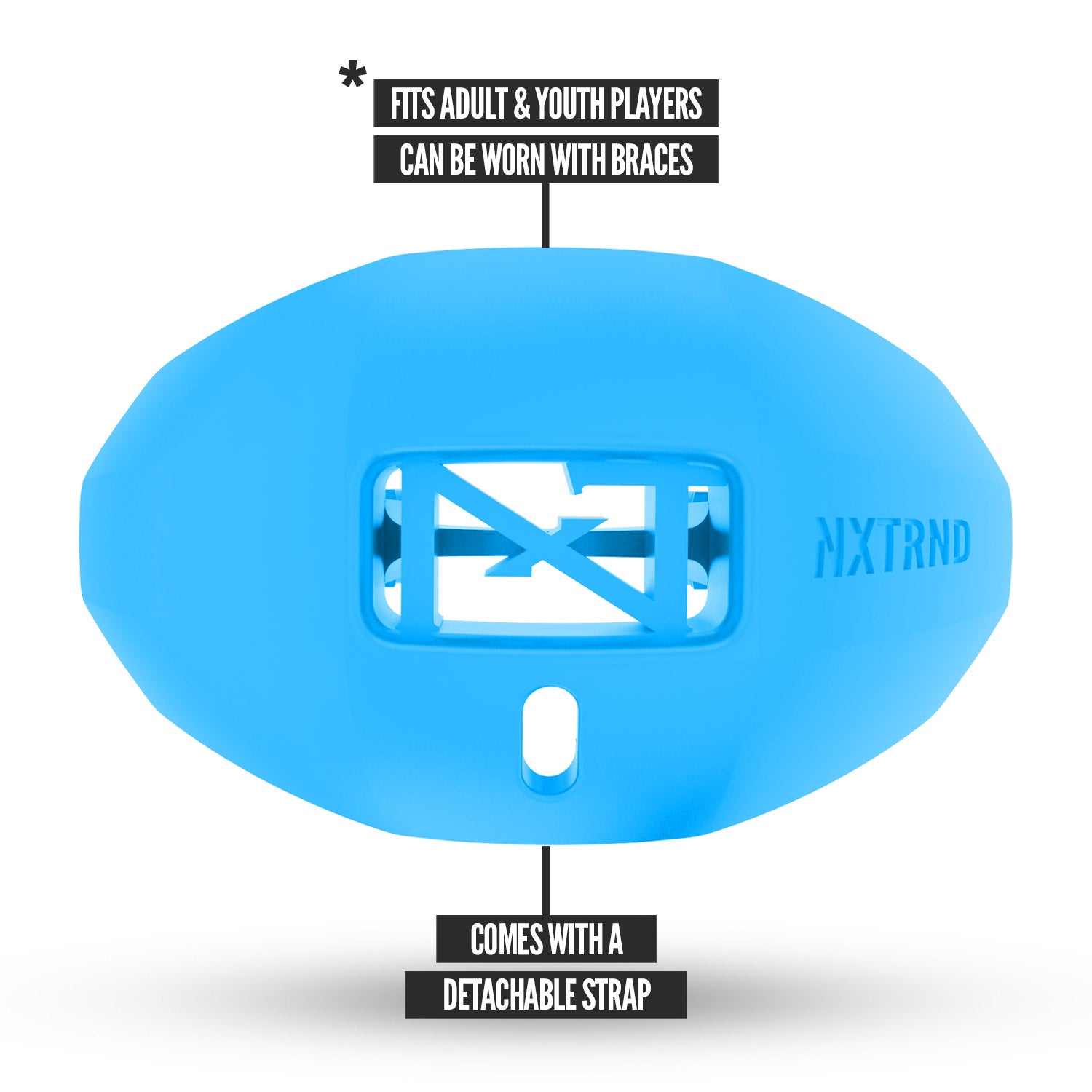 NXTRND ONE Strap Football Lip Mouthguard Neon Blue Fits Adult and Youth Players