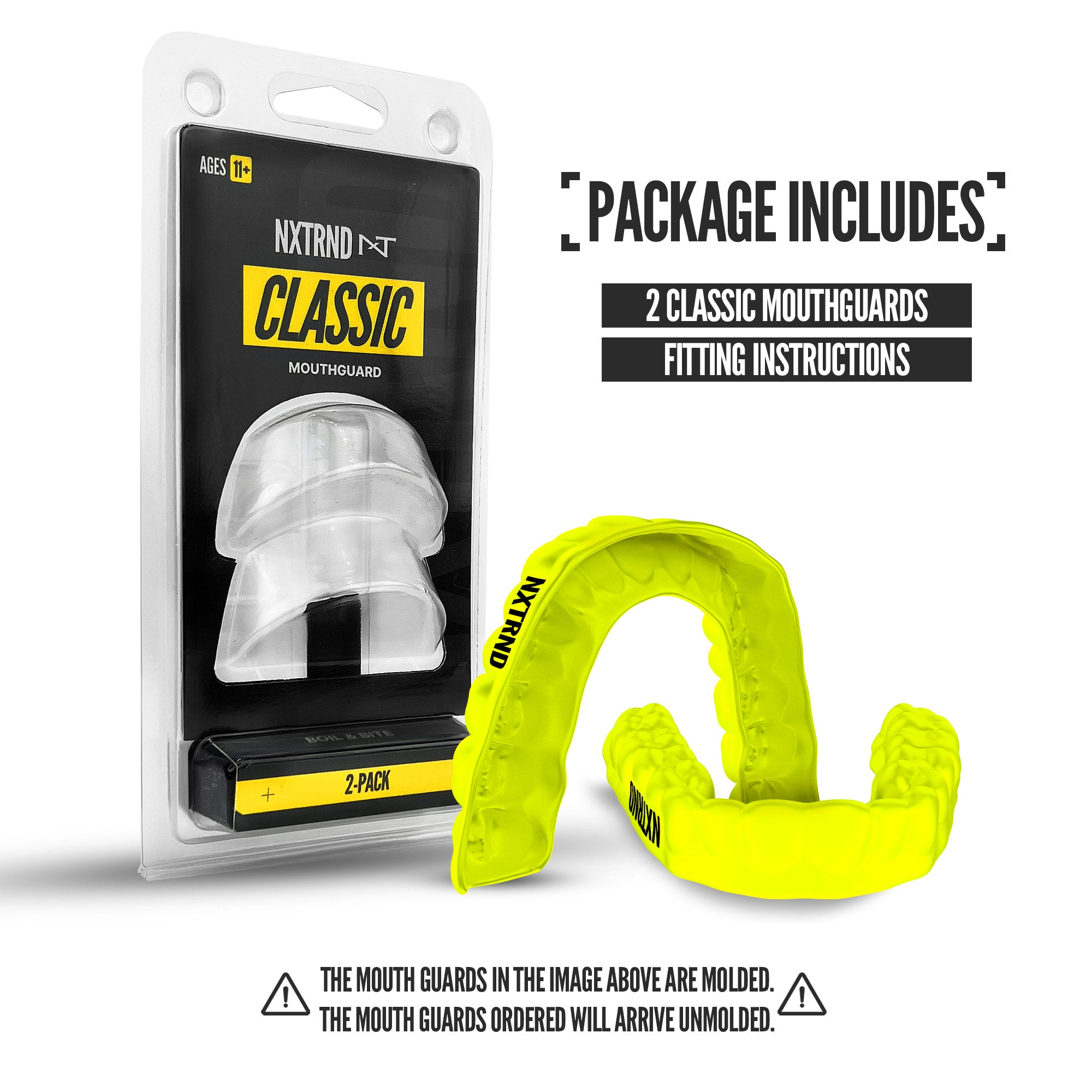 NXTRND Classic Sports Mouthguard Neon Yellow 2 Pack