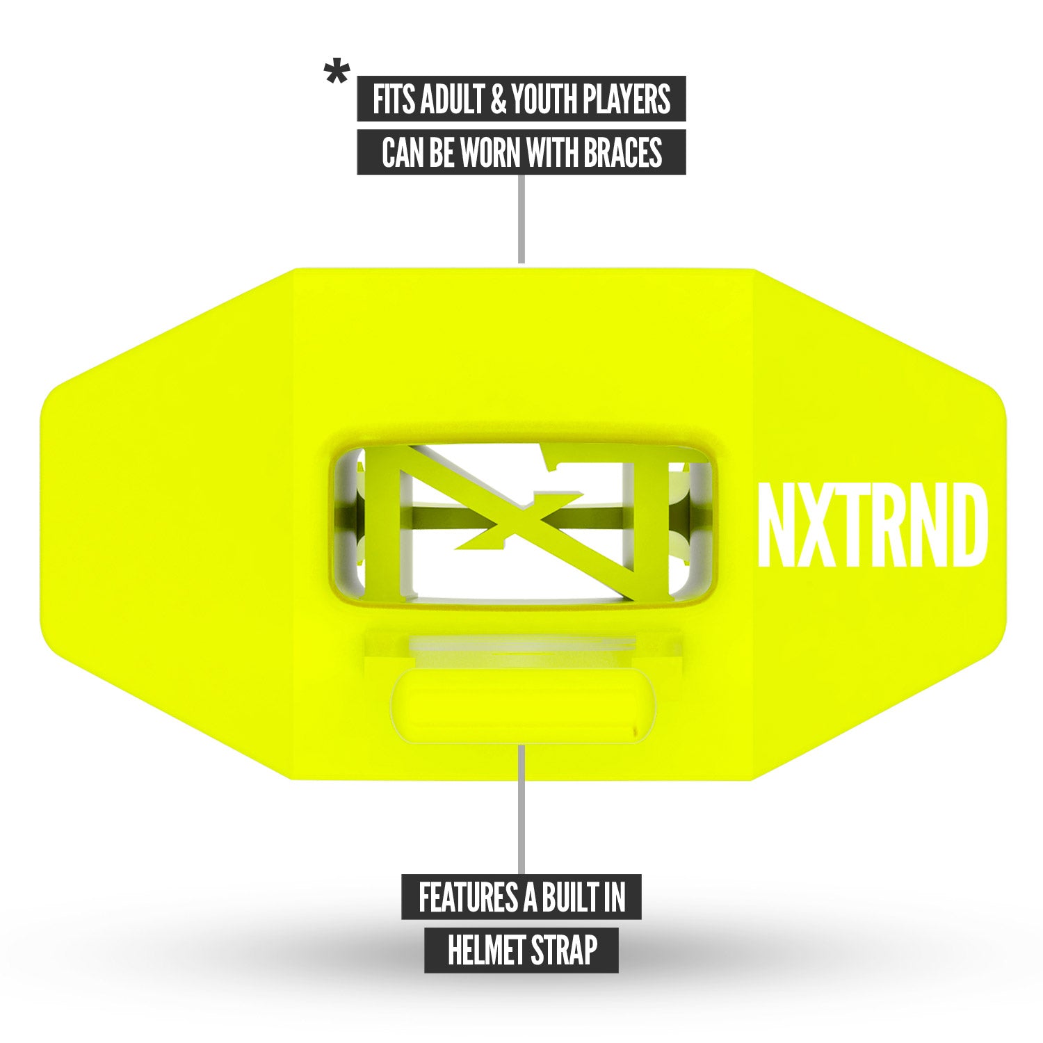 NXTRND TWO Strap Football Mouthguard Neon Yellow Fits Adult and Youth Players