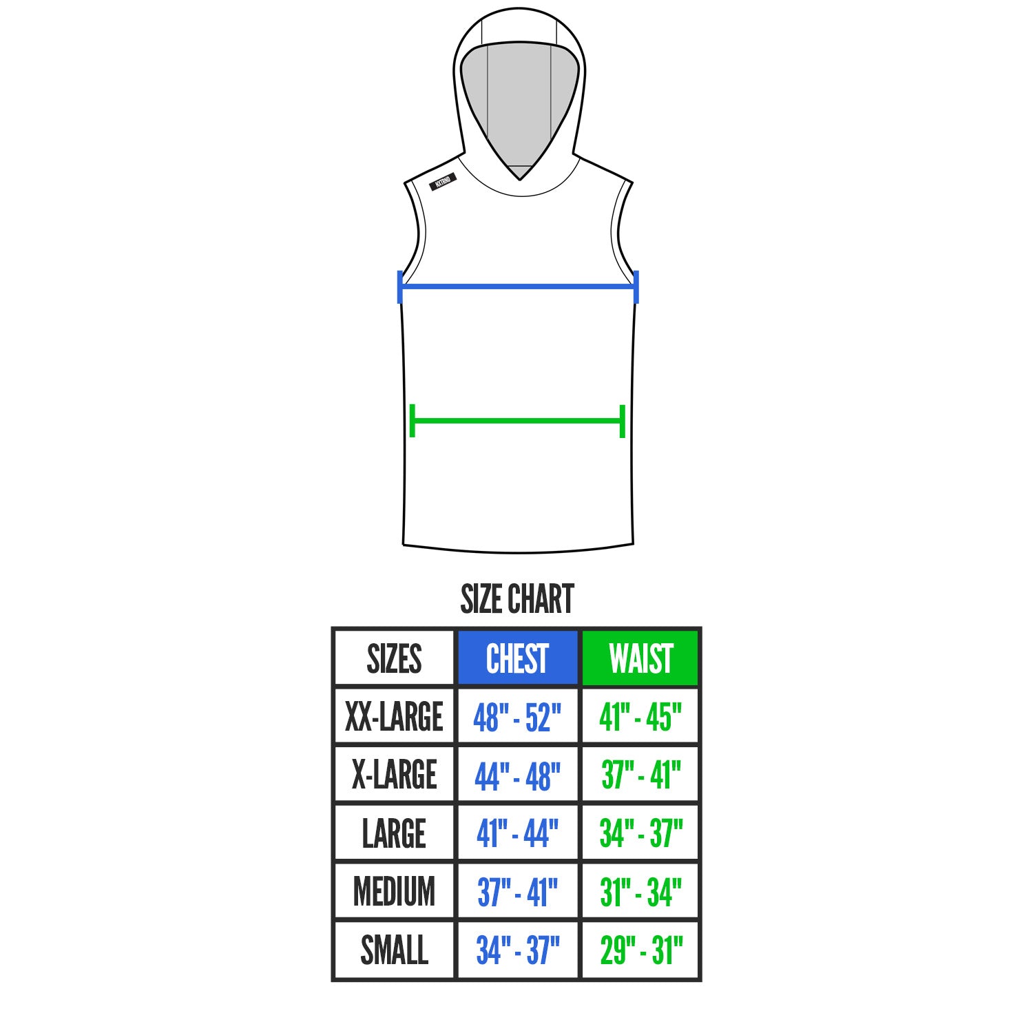 Nxtrnd Team Lightweight Sleeveless Hoodie Navy Blue Size Chart