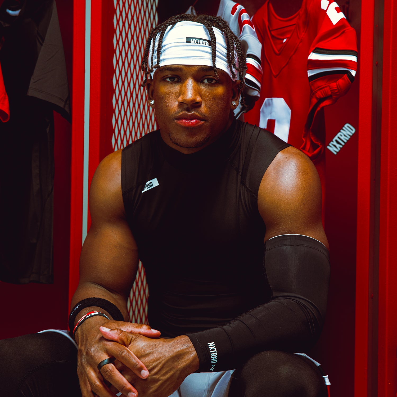 NCAA Star Caleb Downs Wearing NXTRND Sports Athletic Headband Football Skull Wrap White