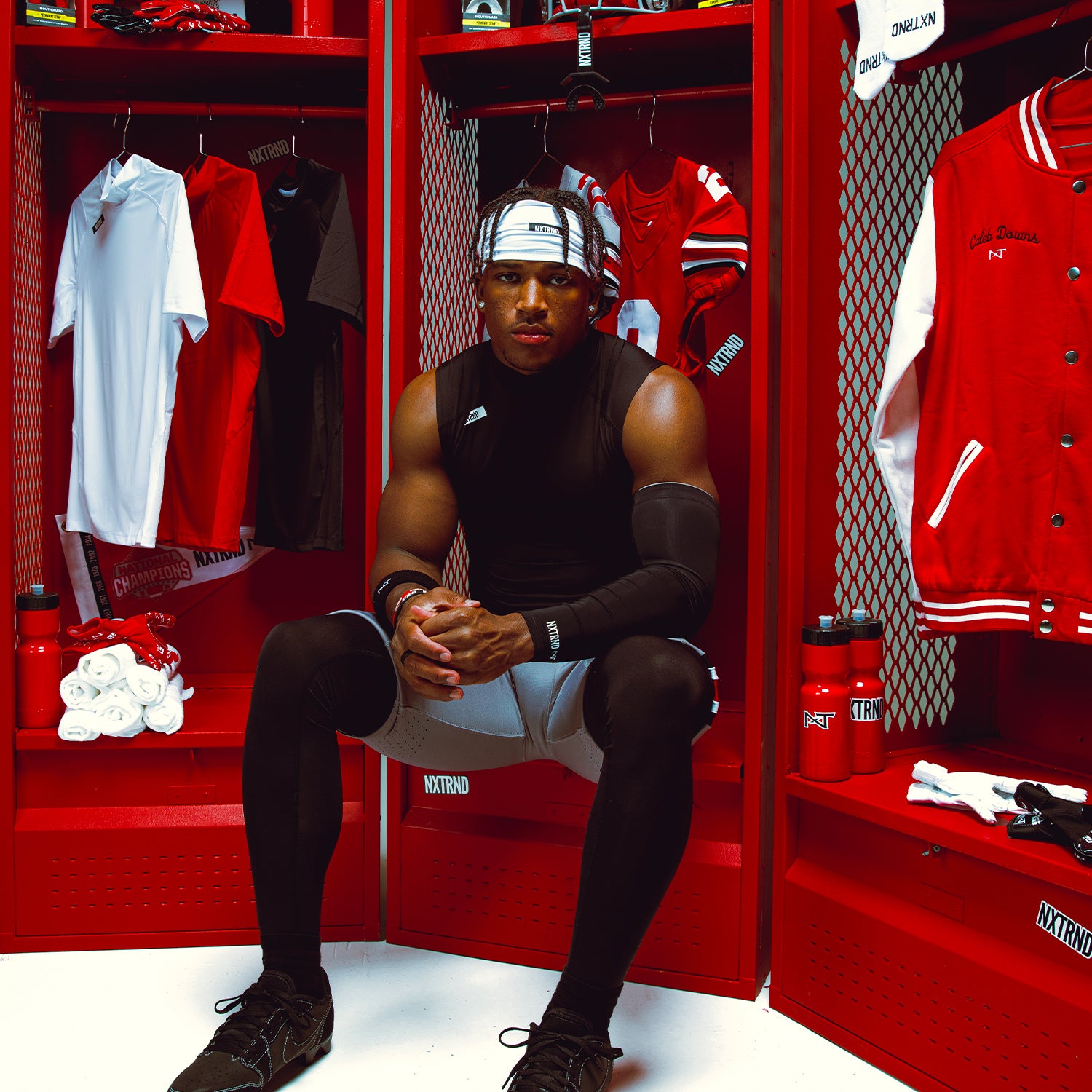 NCAA Star Caleb Downs Wearing NXTRND Sports Athletic Headband Football Skull Wrap in White