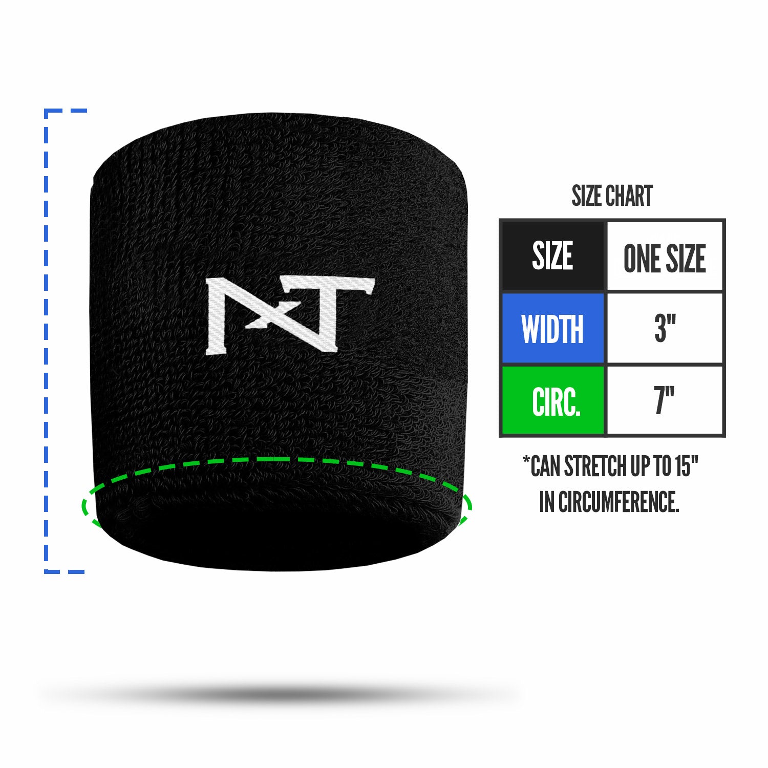 NXTRND Wrist Band Black Size Chart