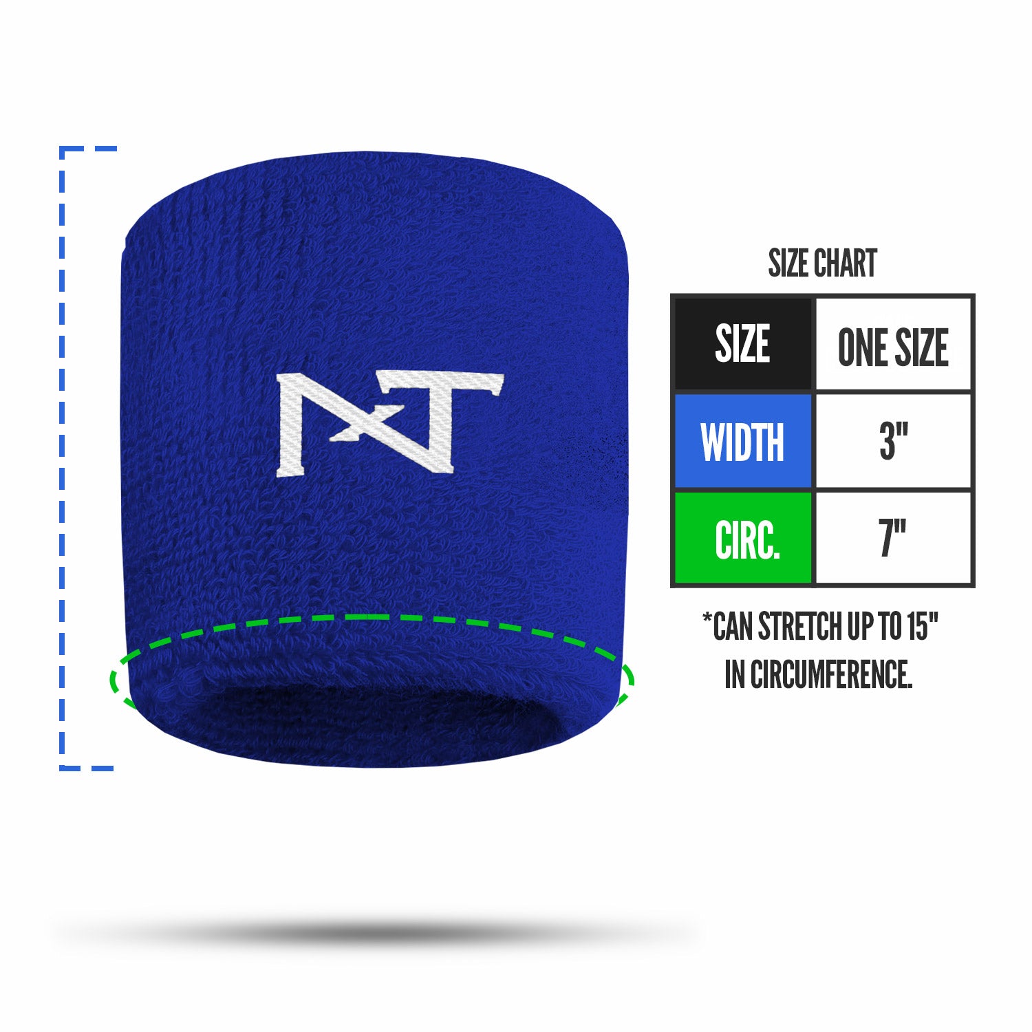 NXTRND Wrist Band Blue Size Chart