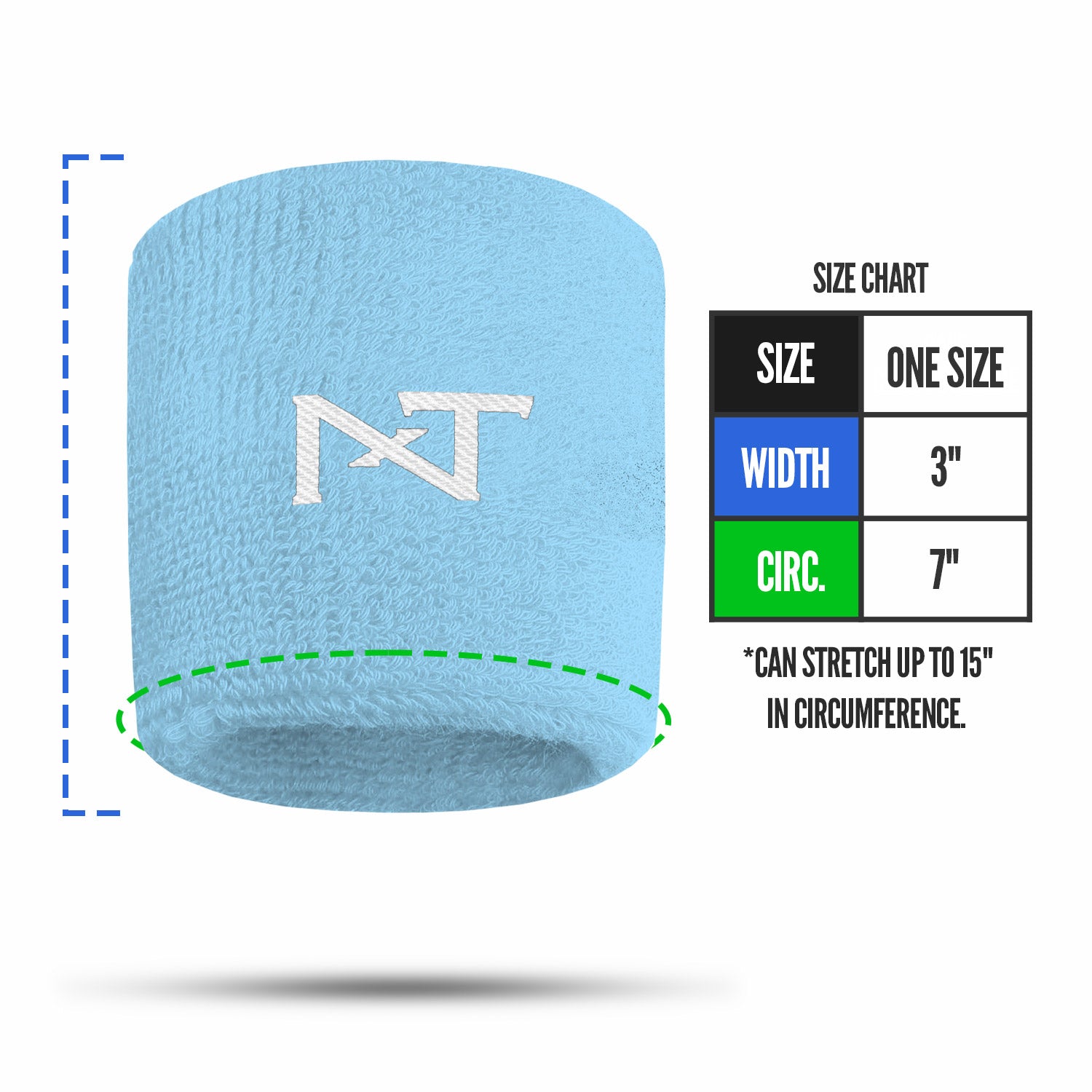 NXTRND Wrist Band Columbia Blue Size Chart