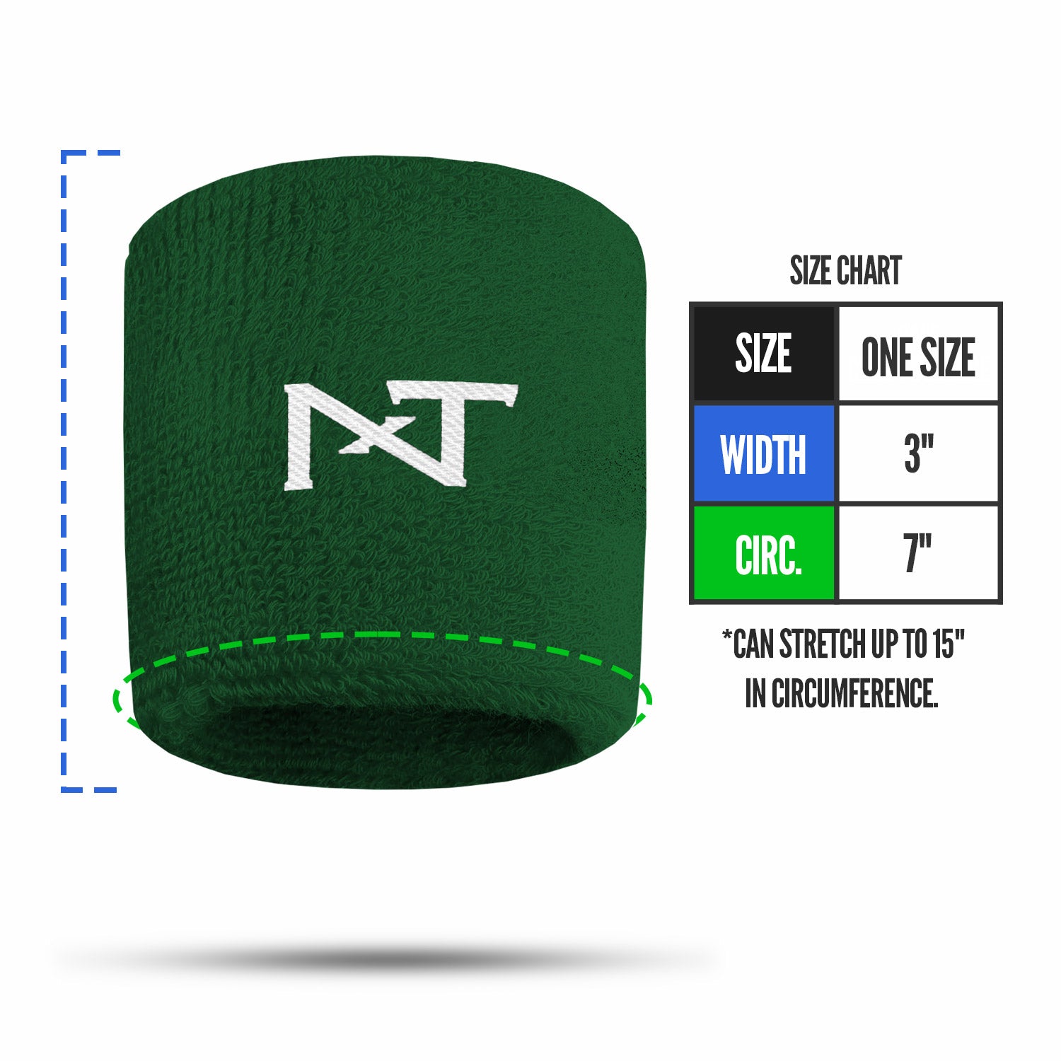 NXTRND Wrist Band Dark Green Size Chart