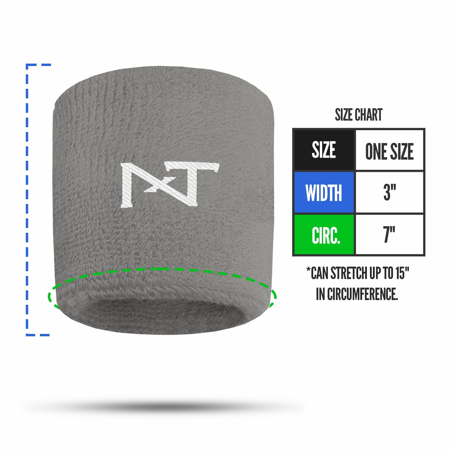 NXTRND Wrist Band Grey Size Chart