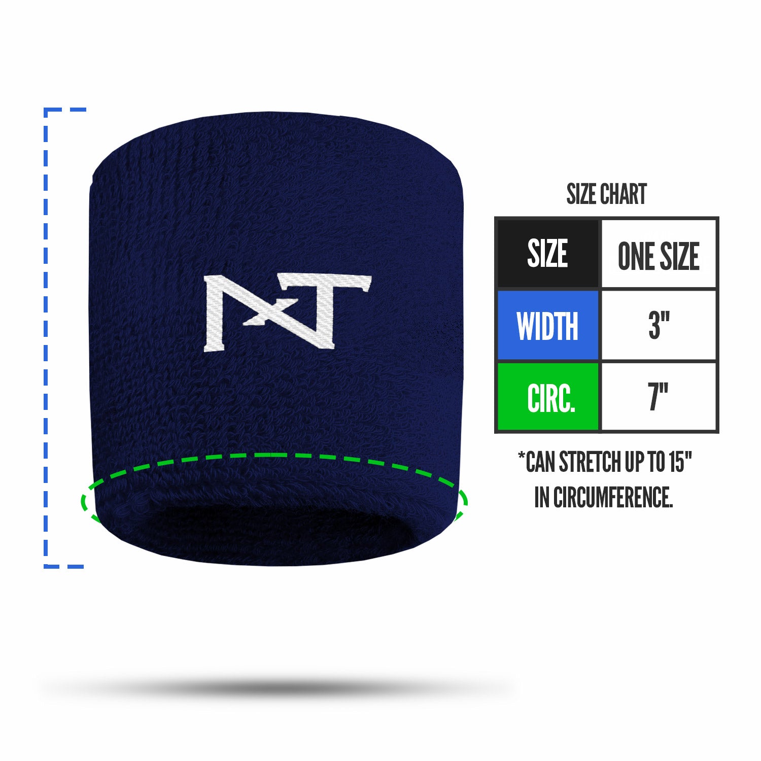 NXTRND Wrist Band Navy Blue Size Chart
