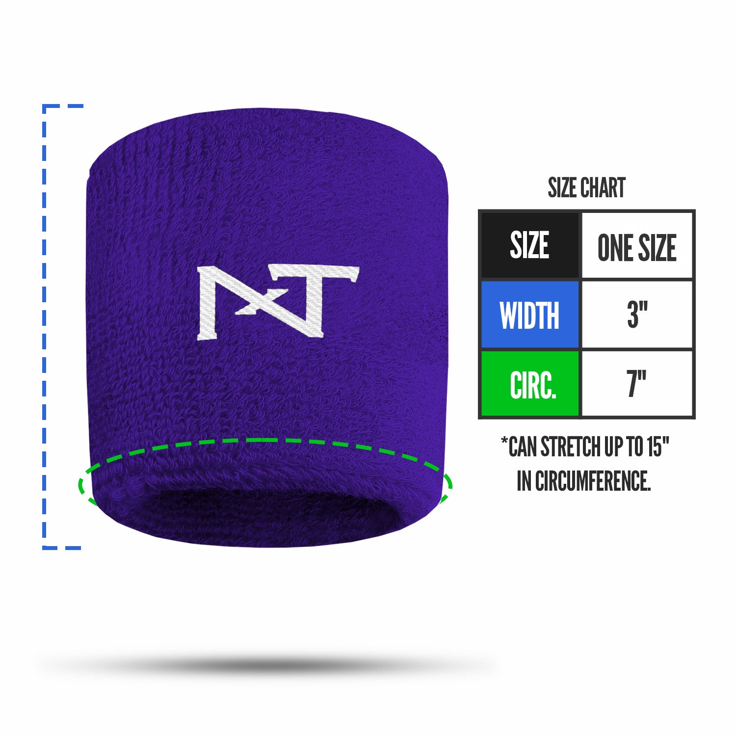 NXTRND Wrist Band Purple Size Chart
