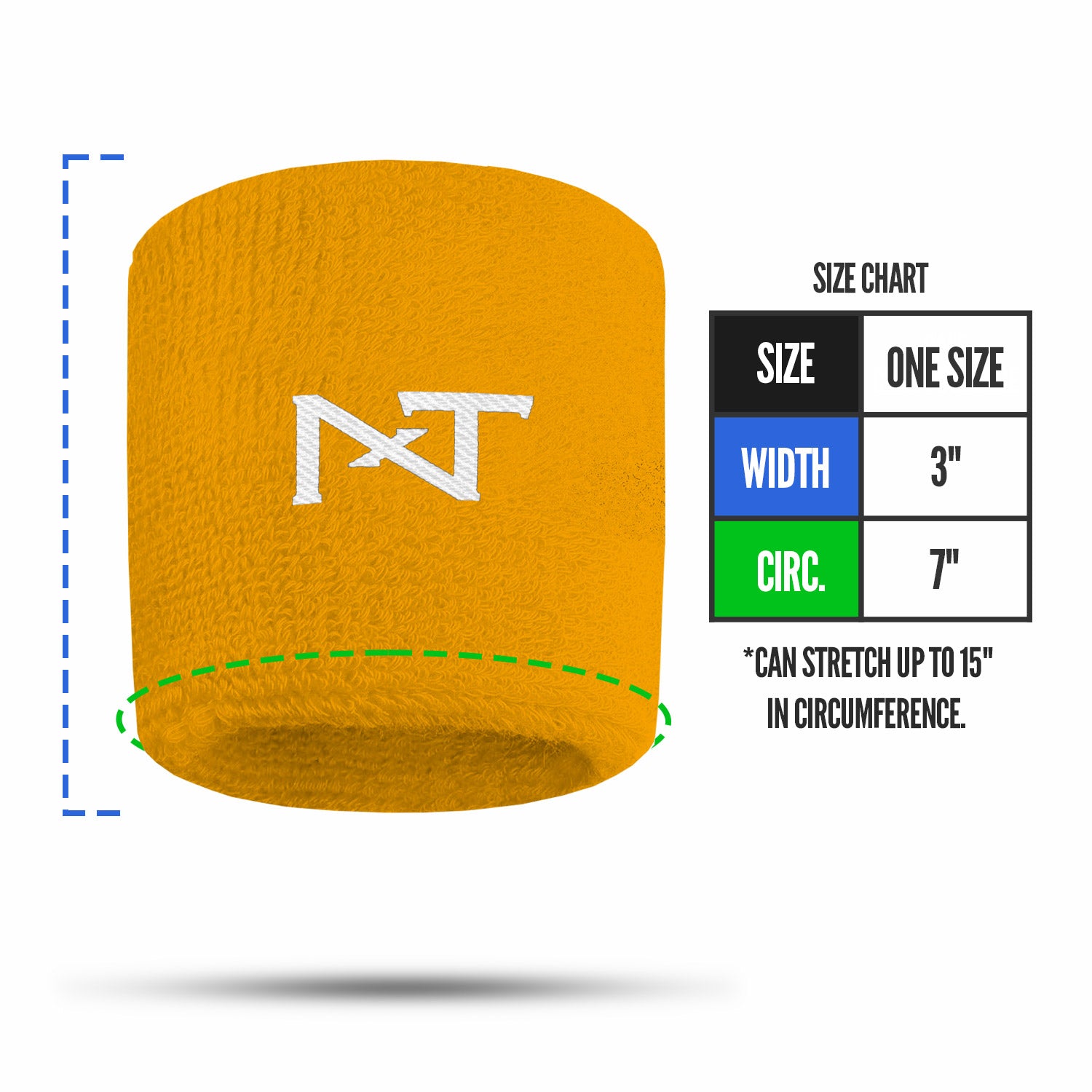 NXTRND Wrist Band Yellow Size Chart