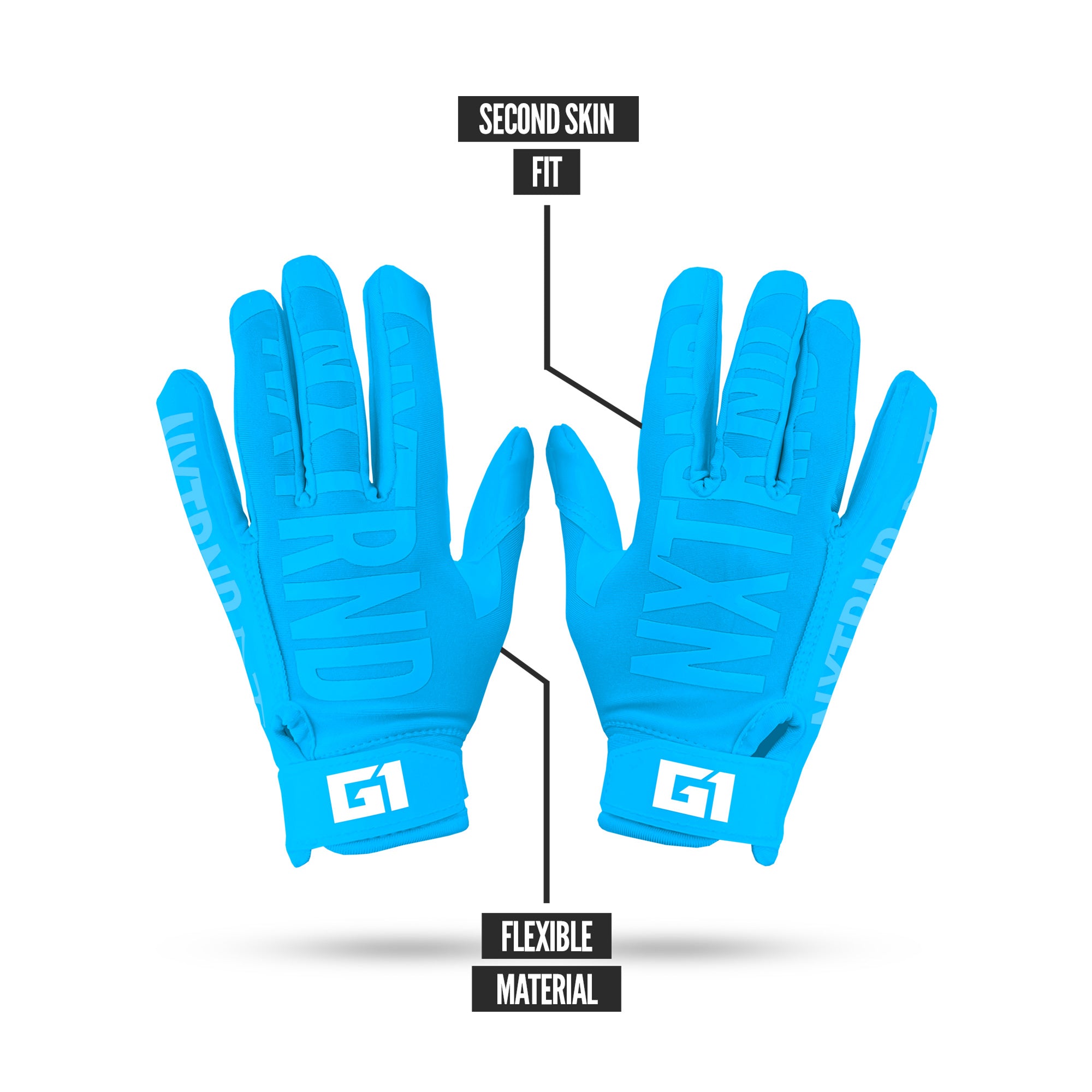 NXTRND G1® Youth Skeleton Football Gloves Neon Blue & Pink