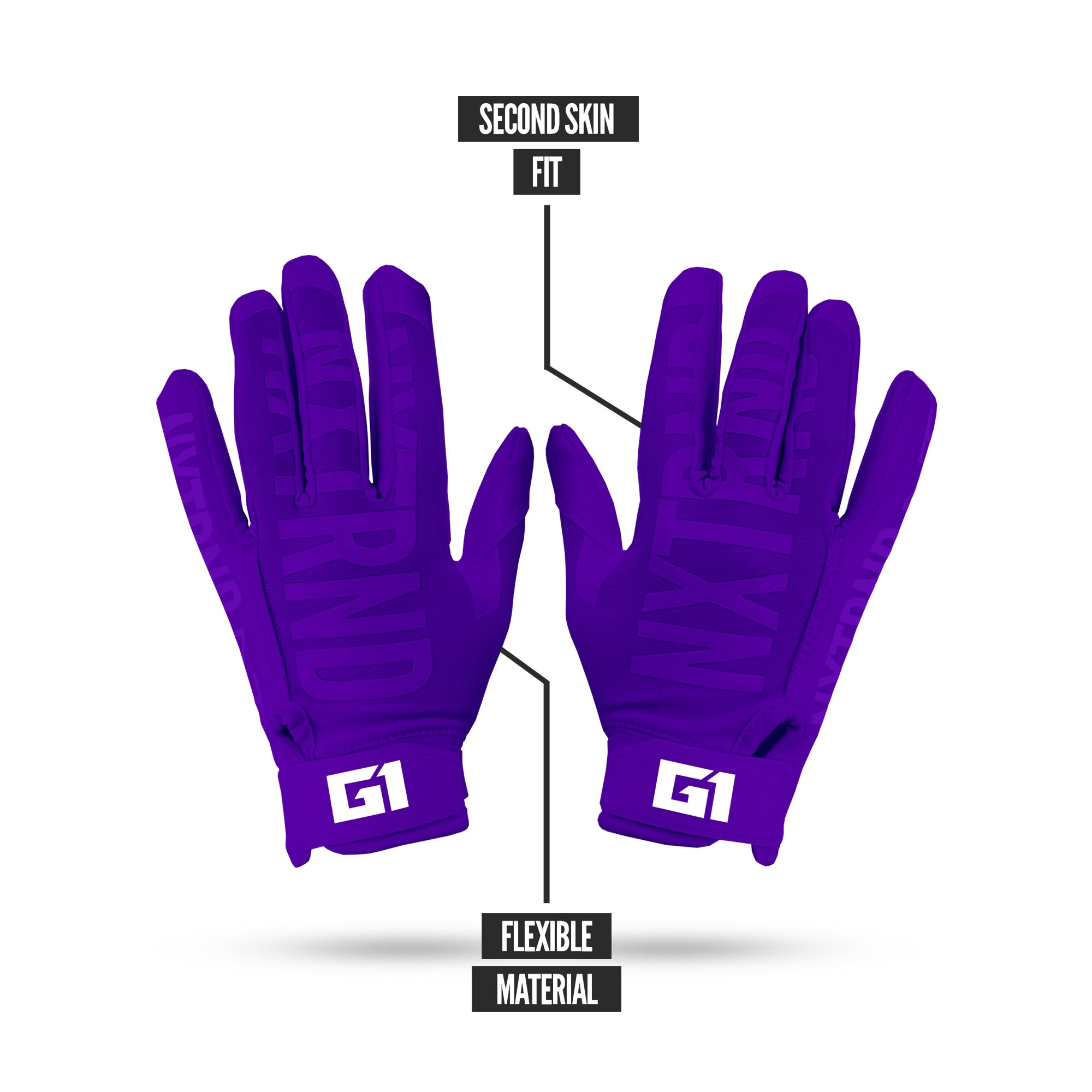 NXTRND G1® Youth Skeleton Football Gloves Purple & Green