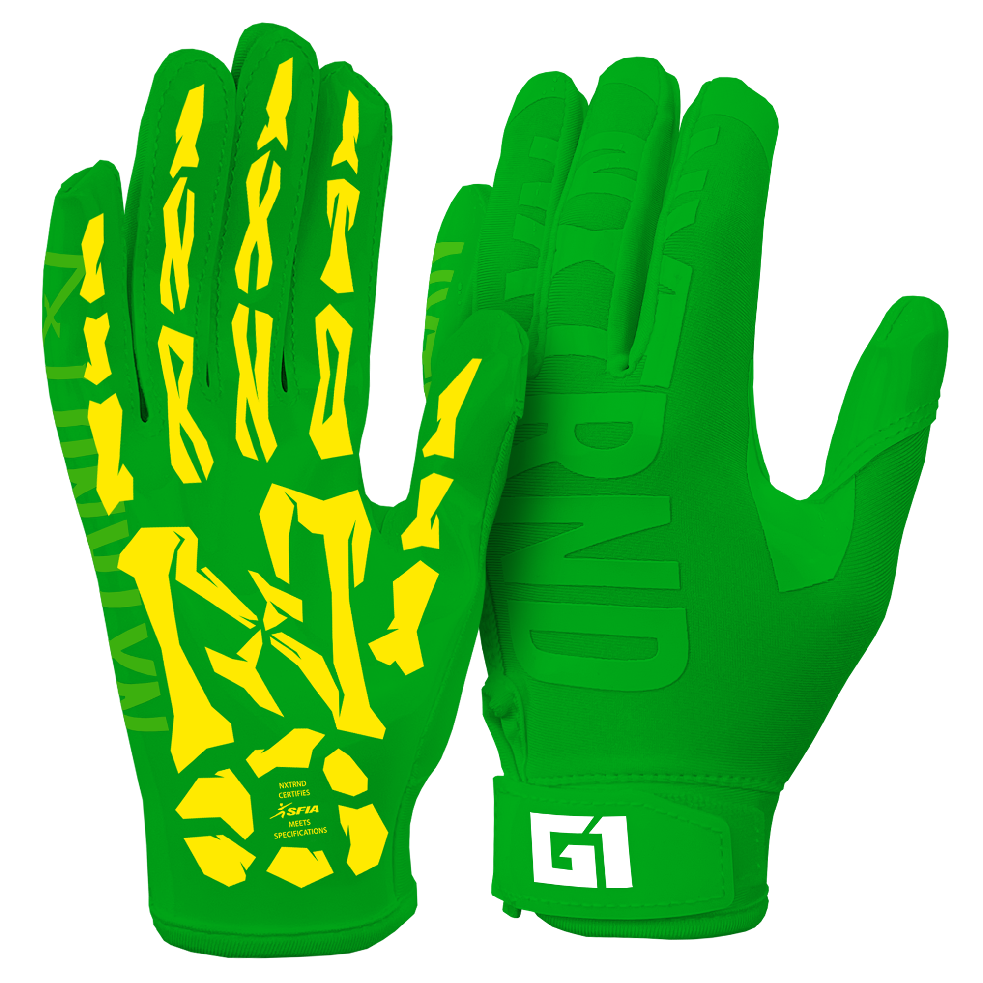 NXTRND G1® Youth Skeleton Football Gloves Green & Yellow
