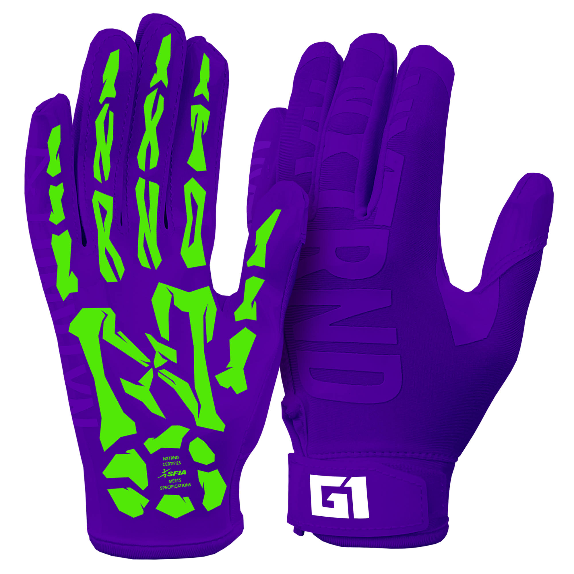 NXTRND G1® Youth Skeleton Football Gloves Purple & Green